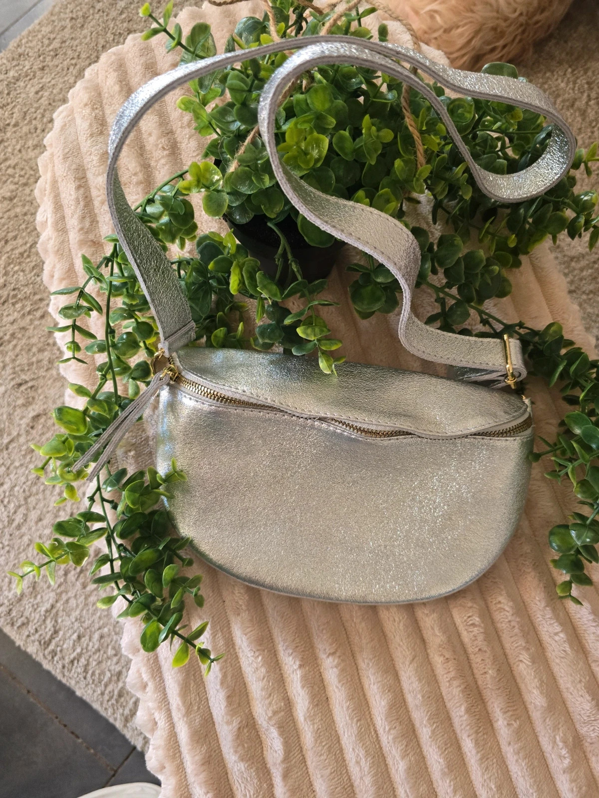 Sac banane tendance cuir argenté métallisé Made in Italy – Borse in Pelle – taille Taille unique 2