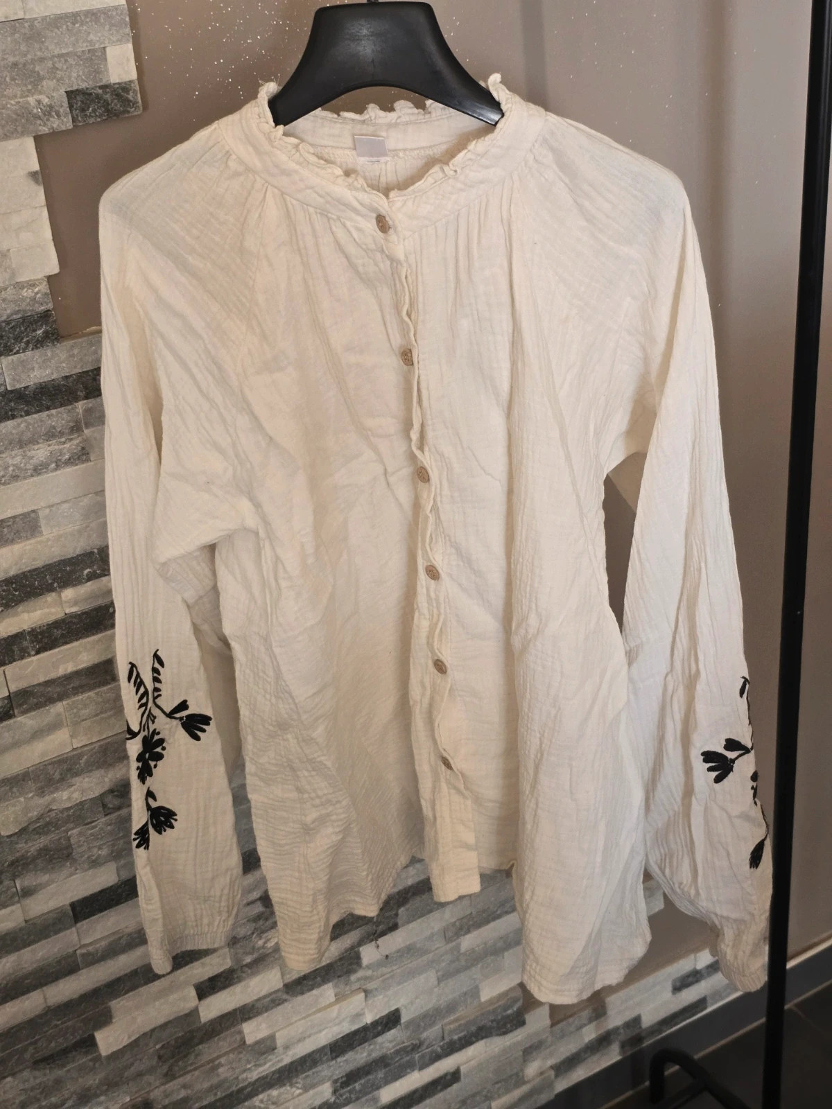 Blouse écru en gaze de coton brodée style boho Zeeman 158/164 S / XS
