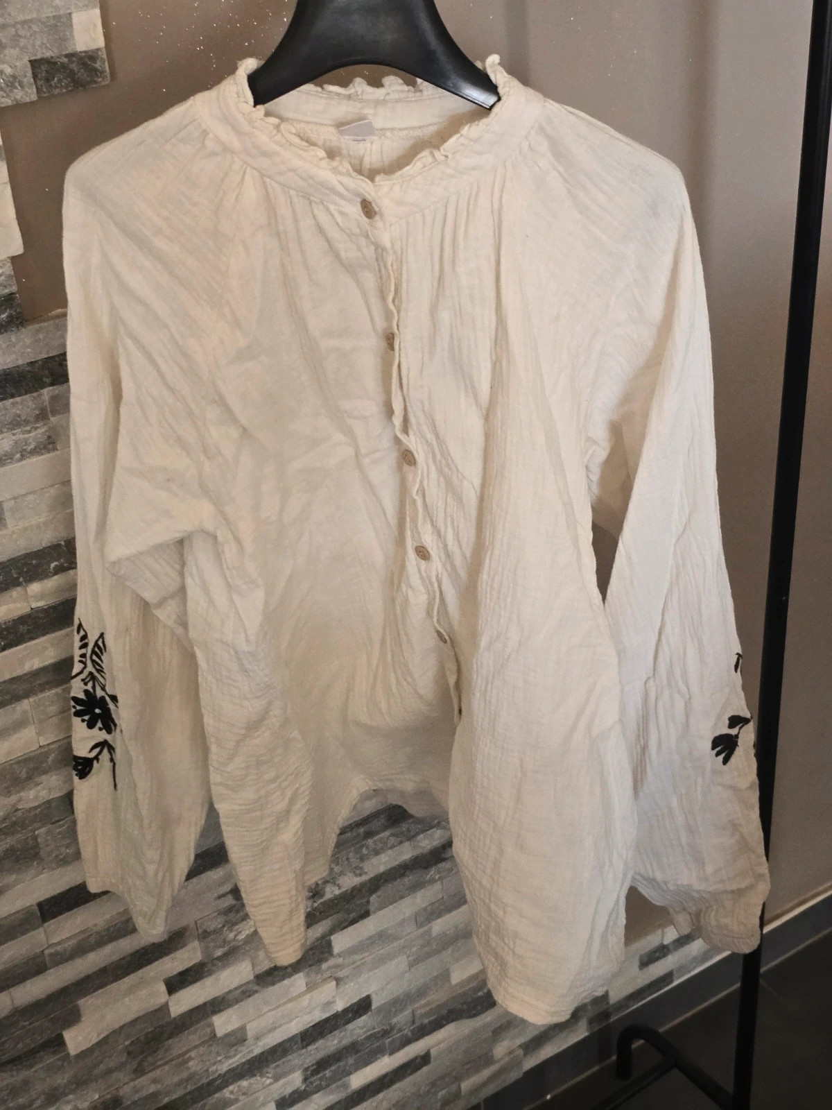 Blouse écru en gaze de coton brodée style boho Zeeman 158/164 S / XS – Zeeman – taille S / 36 / 8 5
