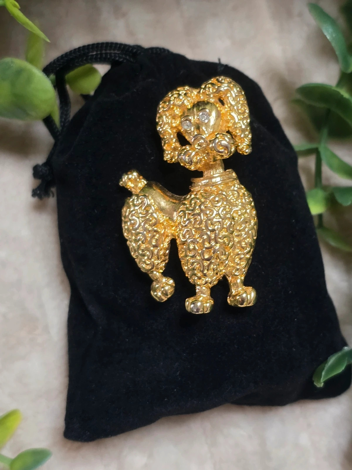 Broche Vintage Caniche Doré & Strass Bijou Animalier Rétro 2