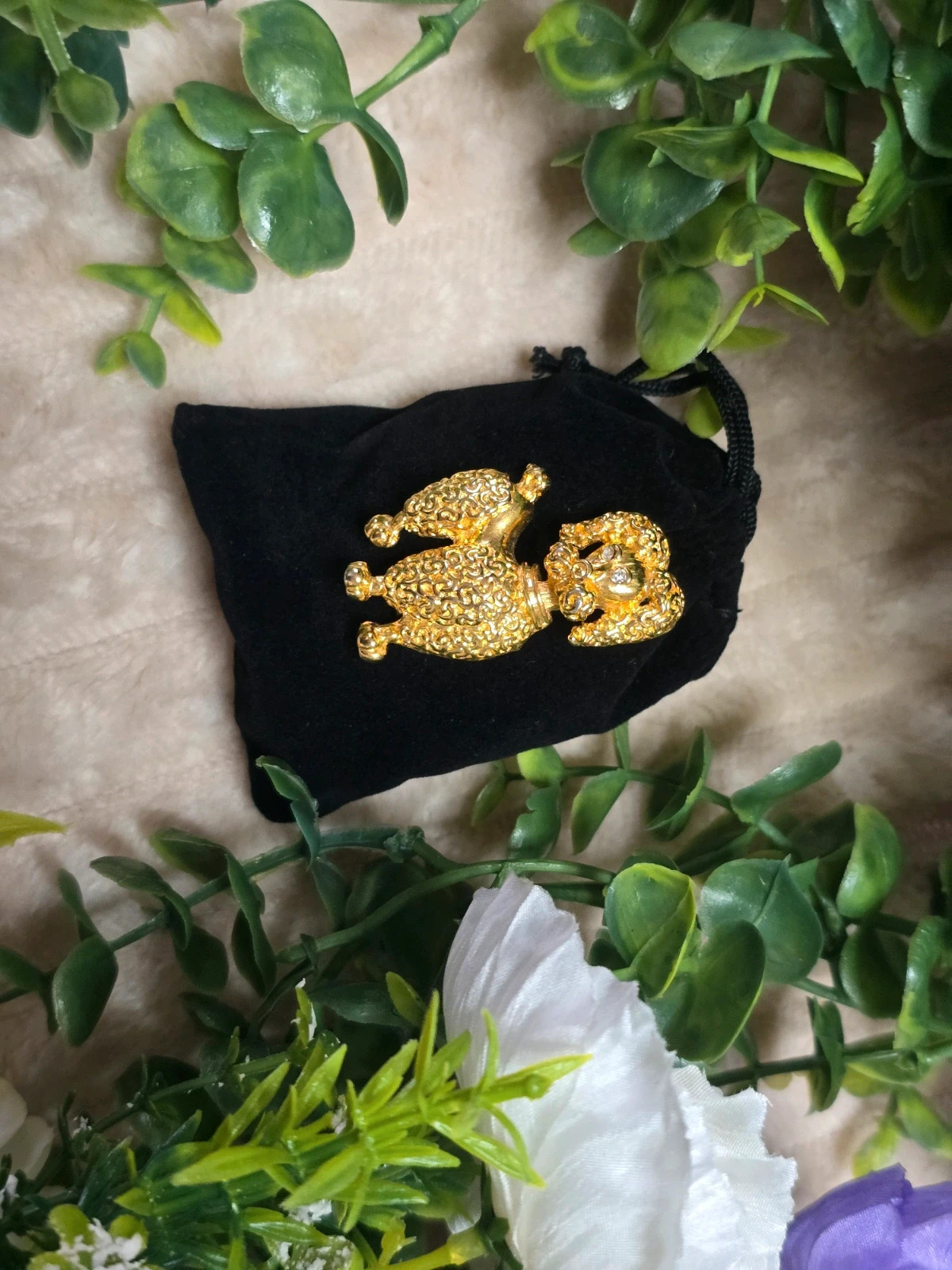 Broche Vintage Caniche Doré & Strass Bijou Animalier Rétro 3