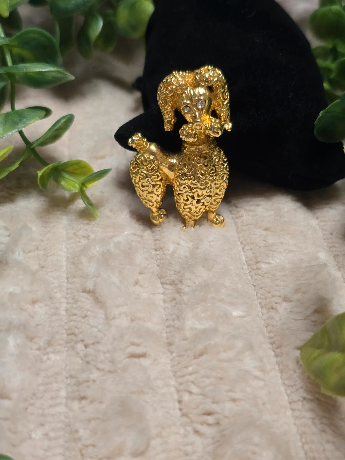 Broche Vintage Caniche Doré & Strass Bijou Animalier Rétro 4