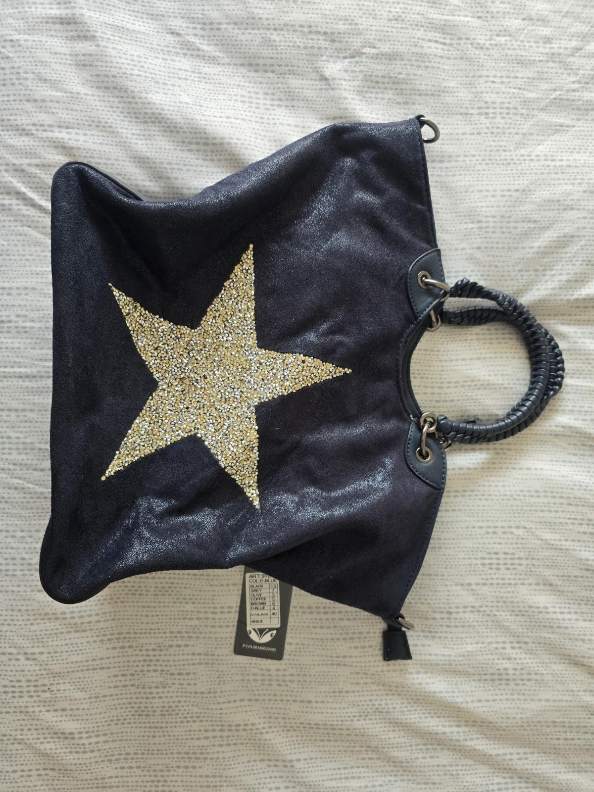 Sac à main cabas Valentina Fashion bleu nuit étoile pailletée