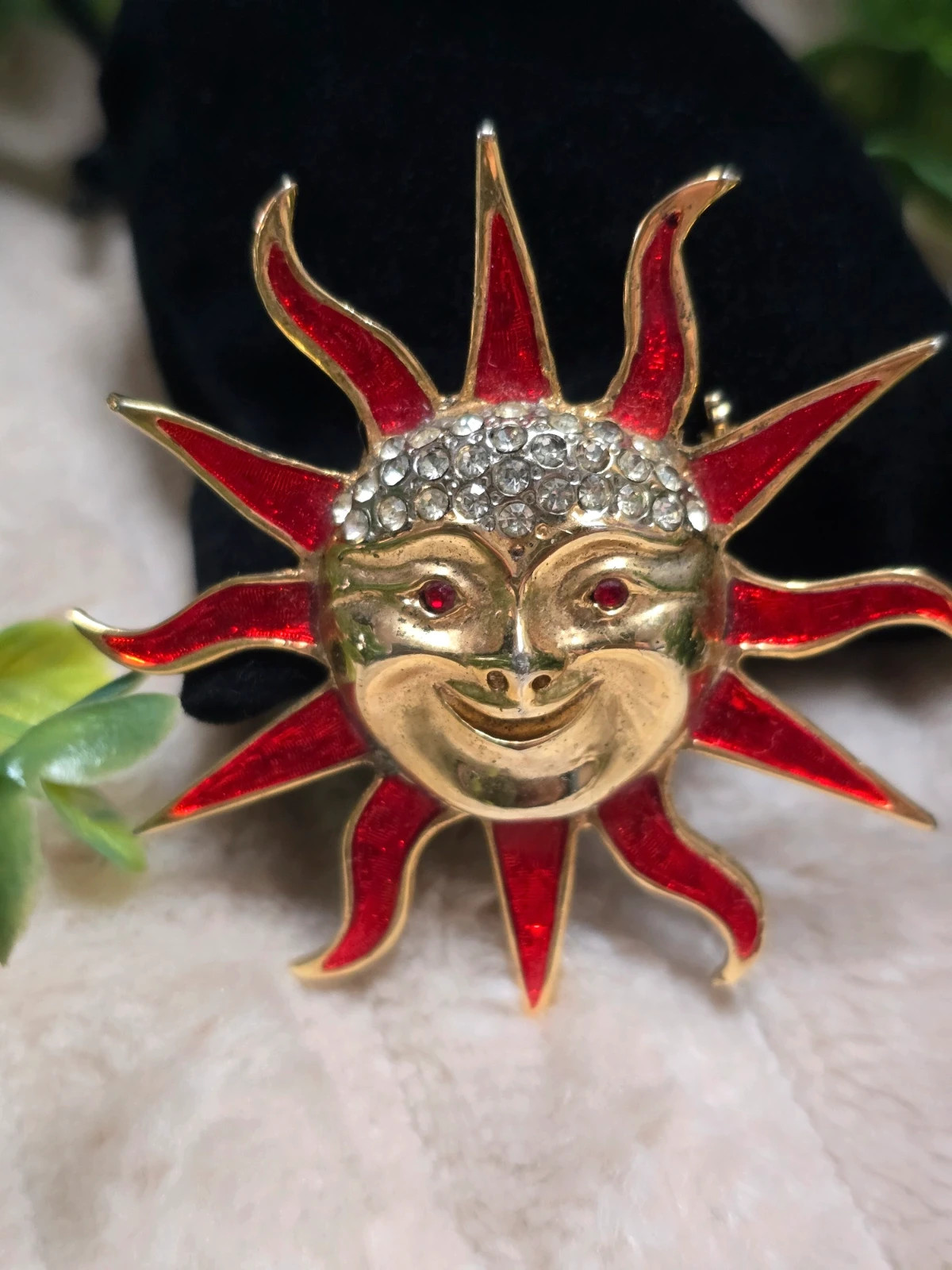 Broche Vintage AJC Soleil Céleste Émaillée & Strass Signée 80s – AJC Céleste 4