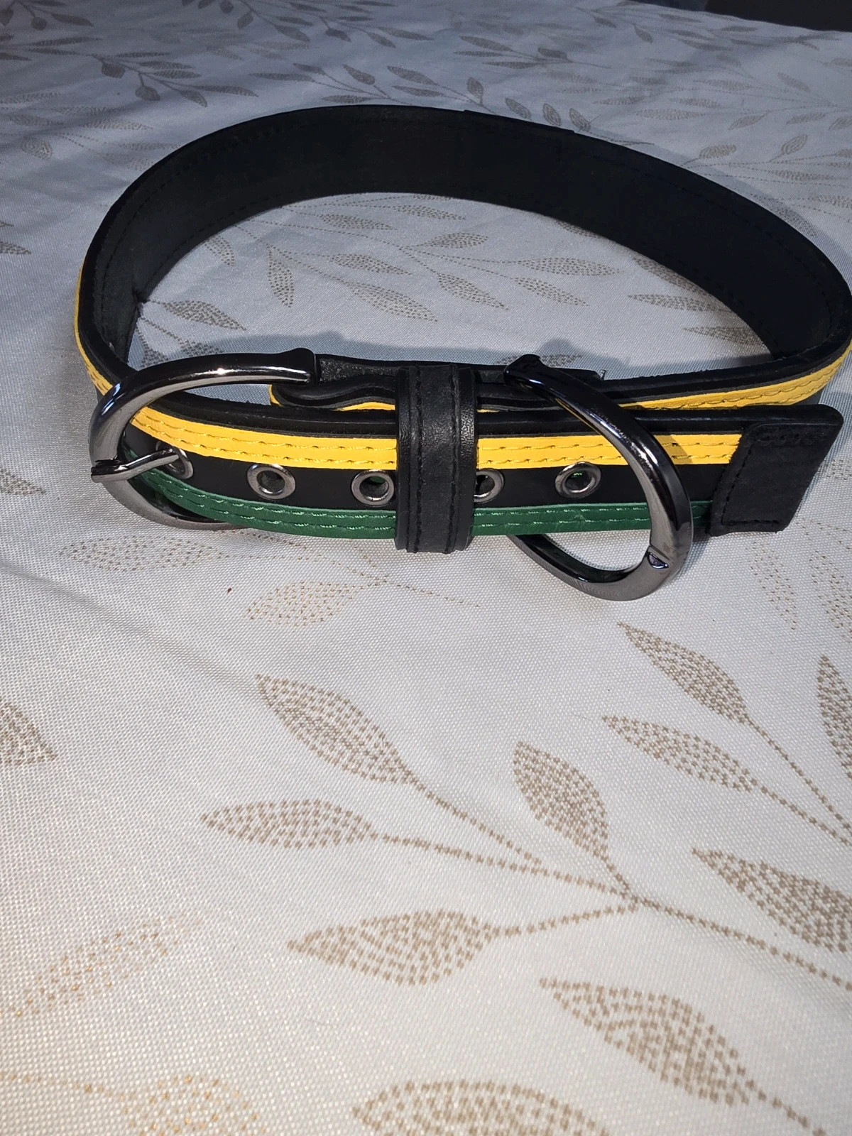 Collier pour grand chien Eduo Dog Vert, Jaune & Noir (Style Rasta / Jamaïque) 70cm