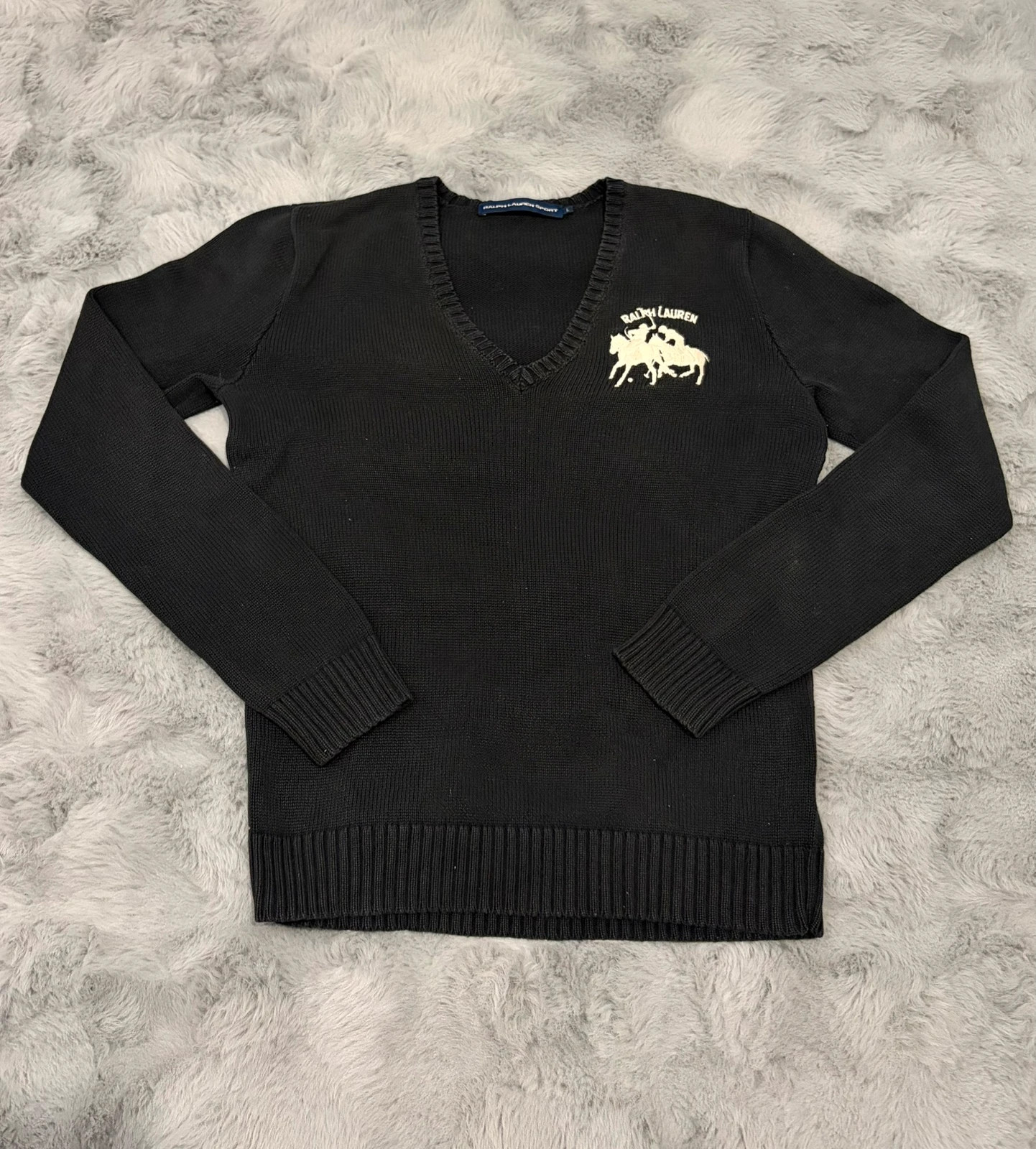 Ralph Lauren pull col V noir Grand logo brodé blanc Taille L Femme – Ralph Lauren – taille L / 40 / 12 2