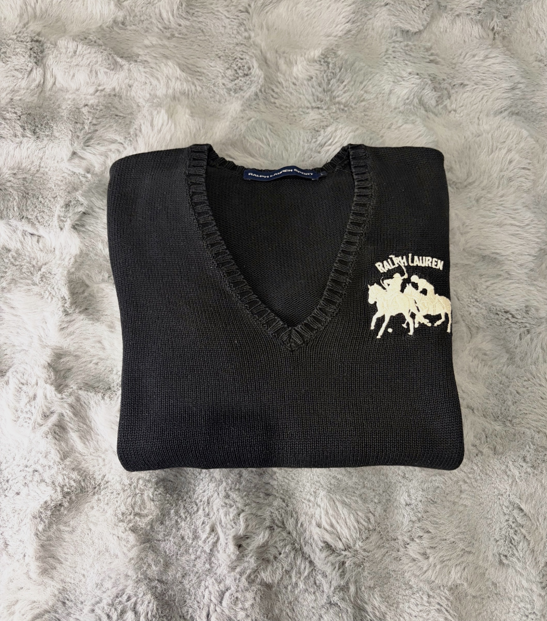 Pull col V noir Ralph Lauren Sport femme taille L