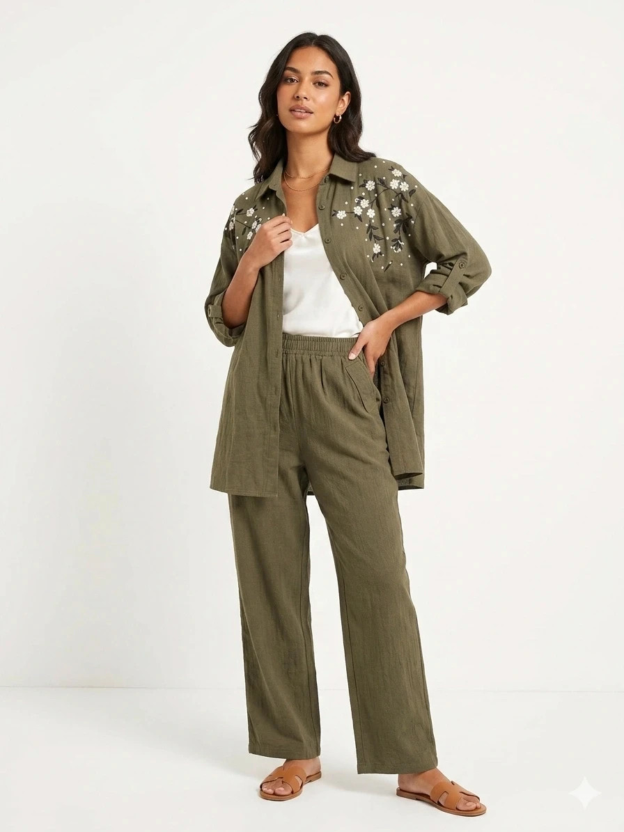 Army green summer dress co ord set M