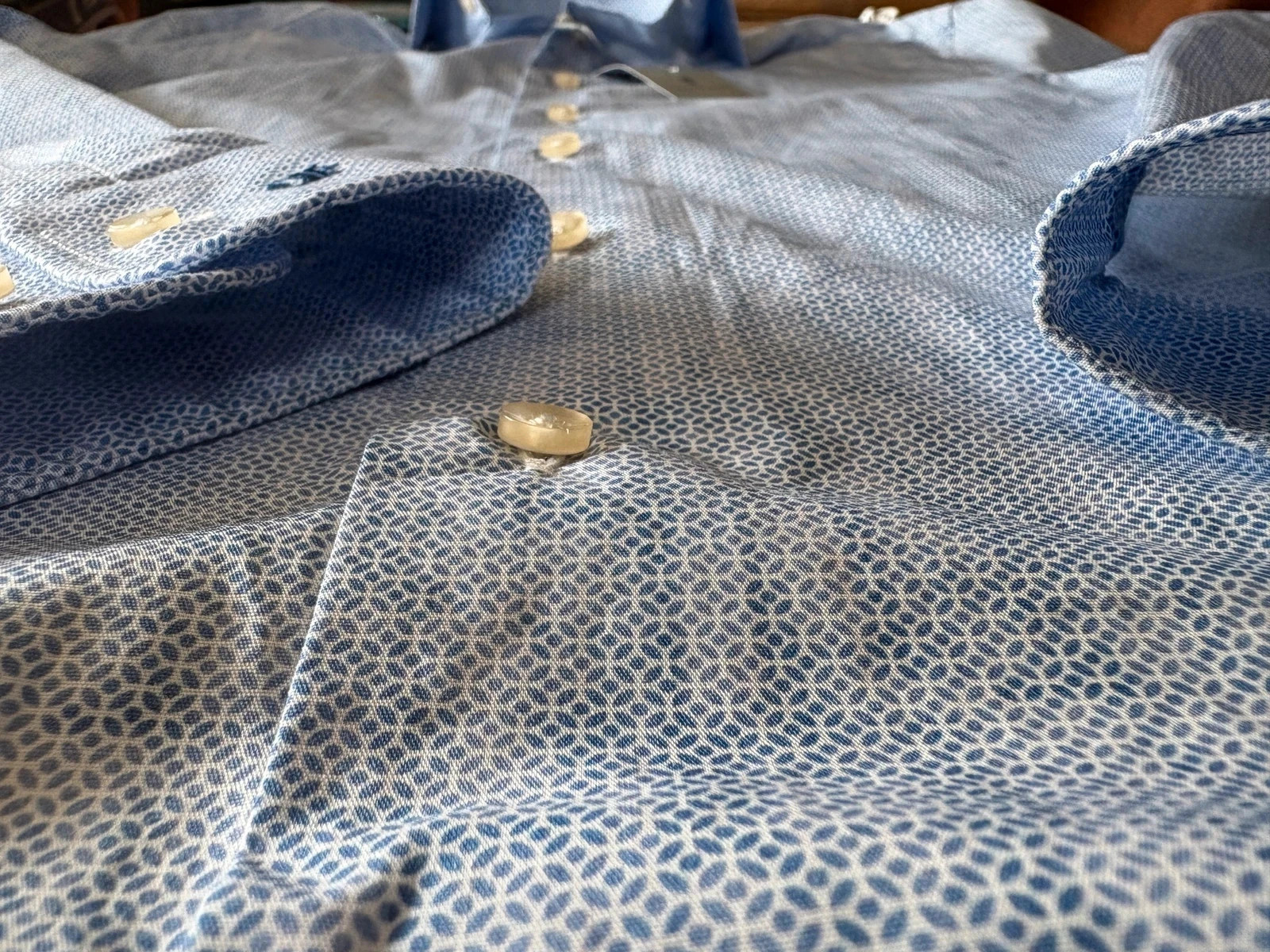 Chemise Thomas Maine Haut de Gamme (130€) Bleu clair motif imprimé - Taille M/L + surprise – Thomas Maine – taille L 3