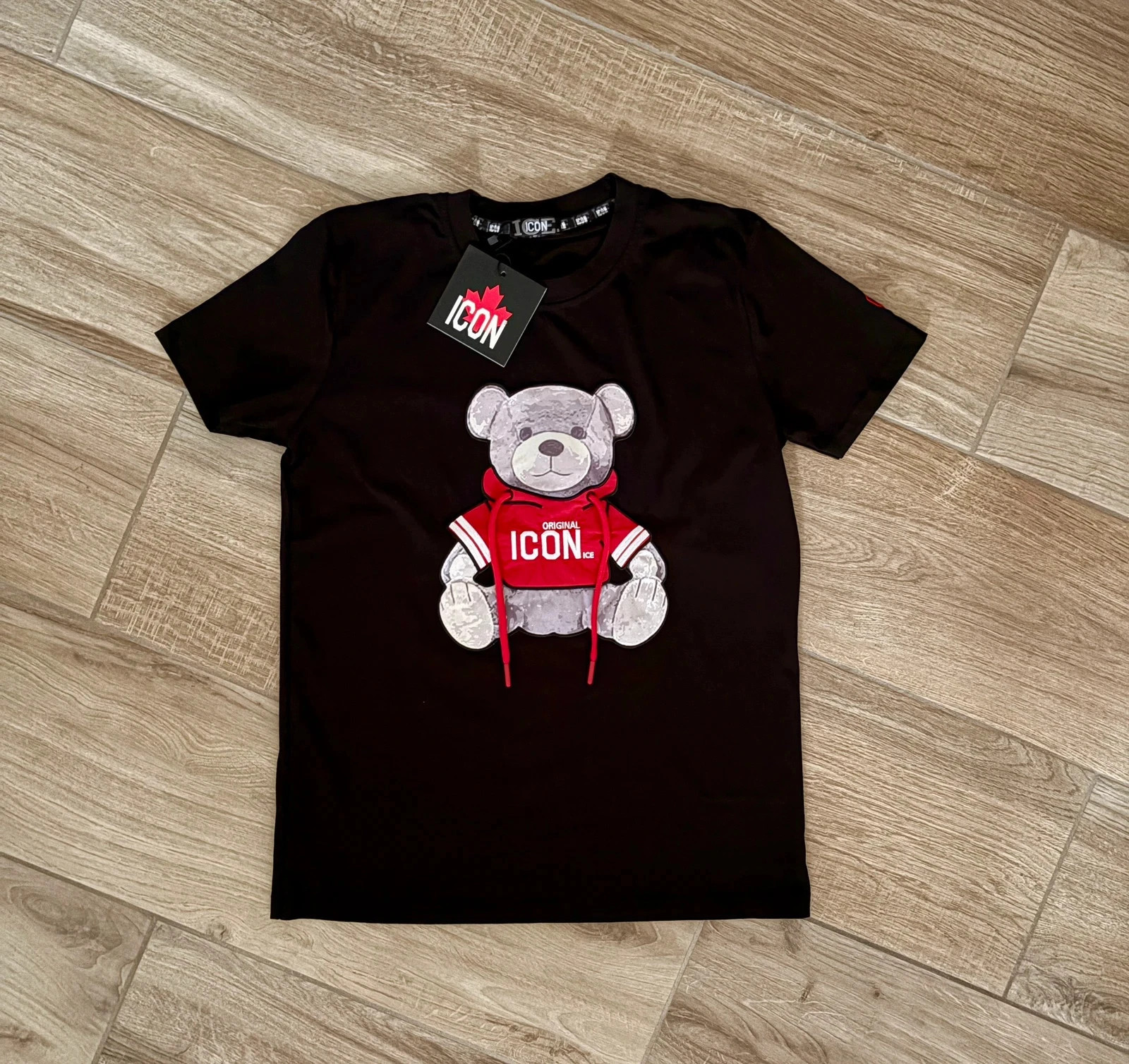 T-shirt ICON noir à patch ours brodé Taille S Neuf avec étiquette