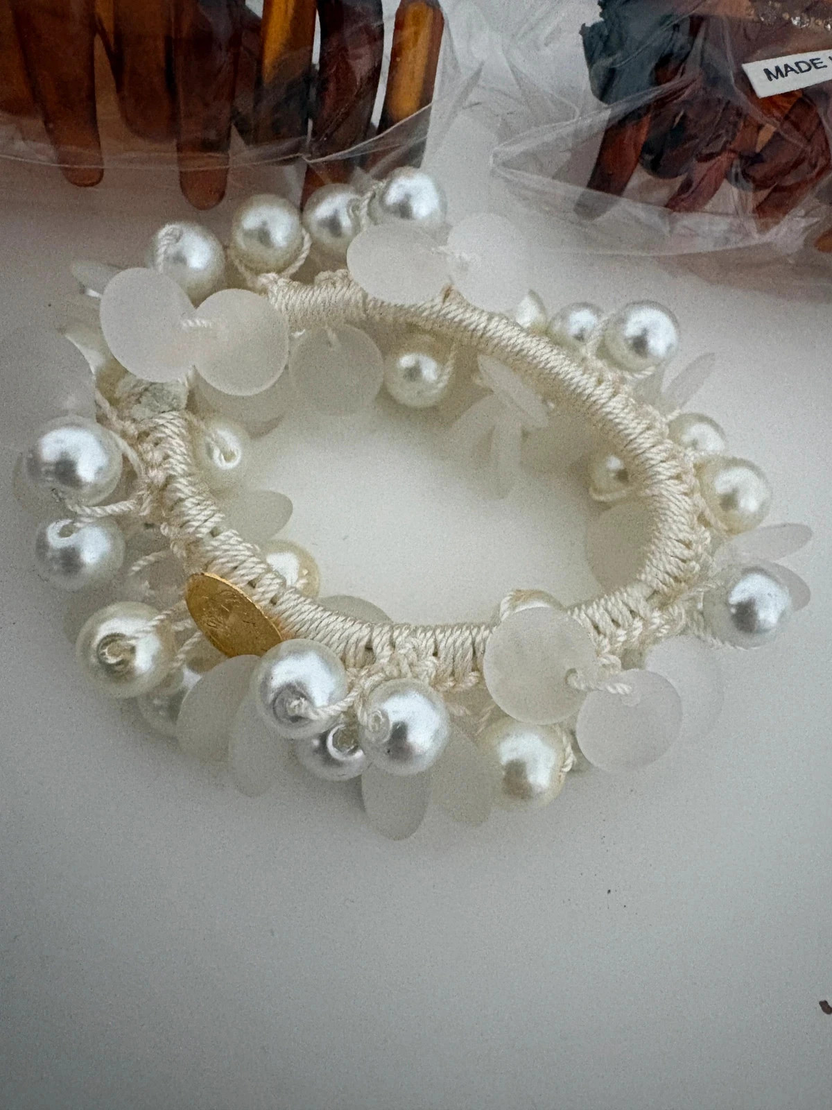 lot de 2 pinces à cheveux écaille + chouchou perles blanches - neuf – Accessoires 2