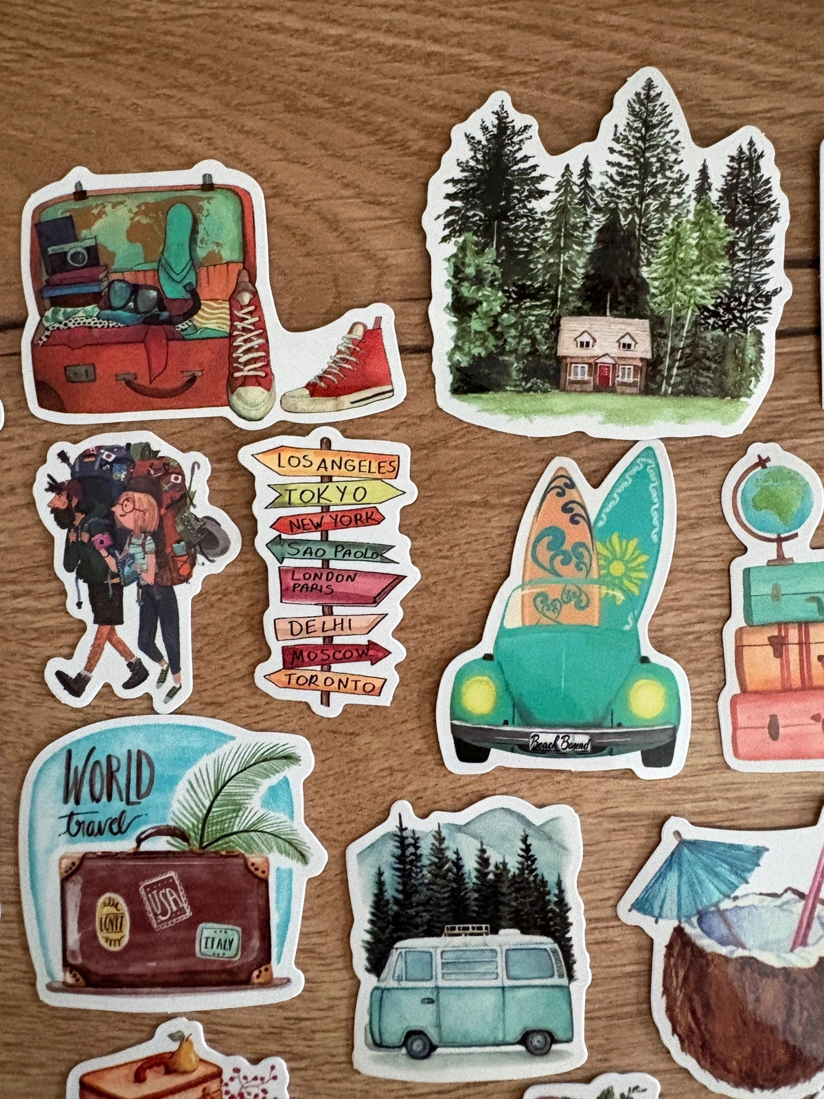 Lot de 25 autocollants voyage aquarelle - vanlife, valises, globe 🌍 – Stickers 5