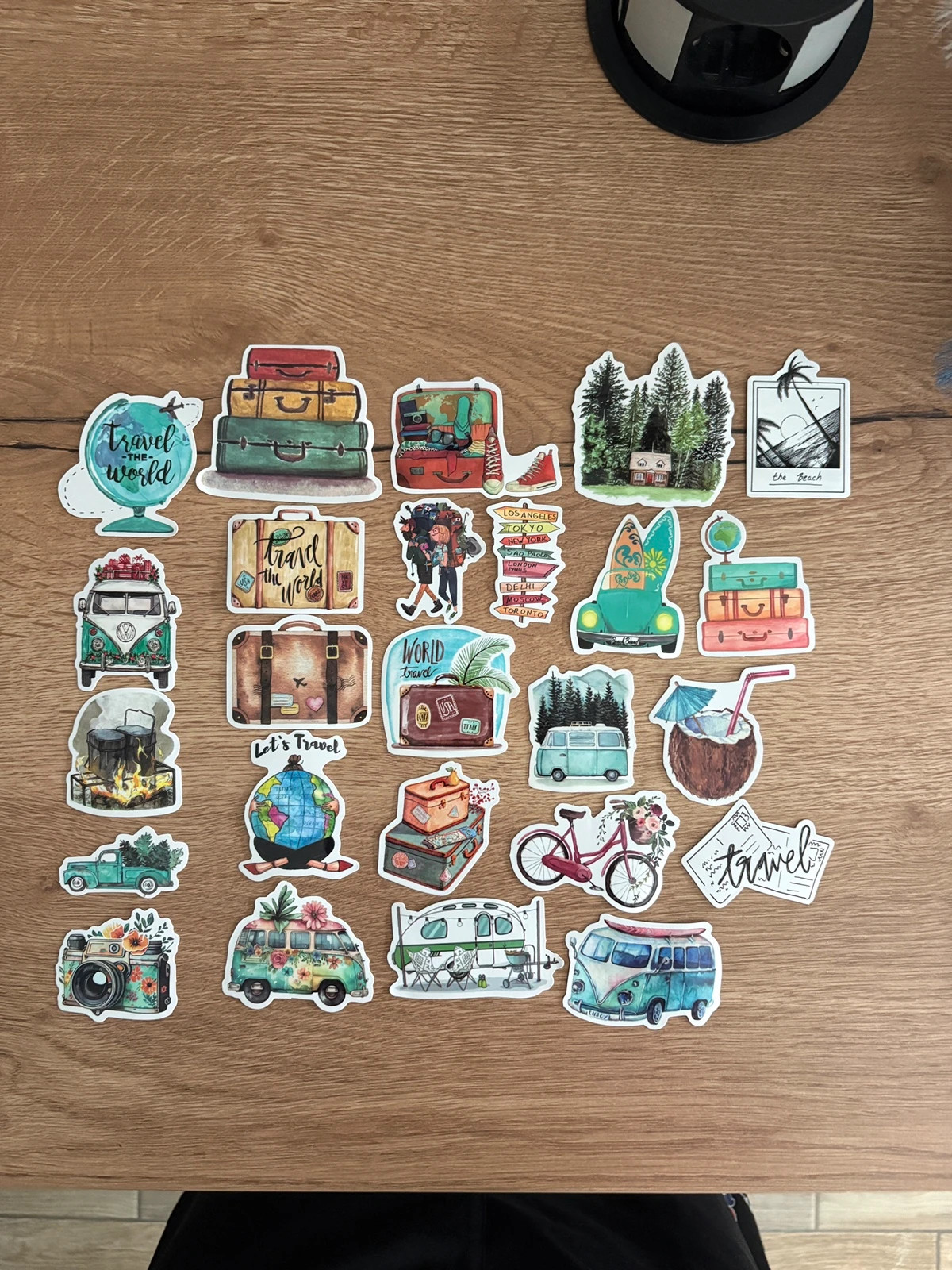 Lot de 25 autocollants voyage aquarelle - vanlife, valises, globe 🌍 – Stickers