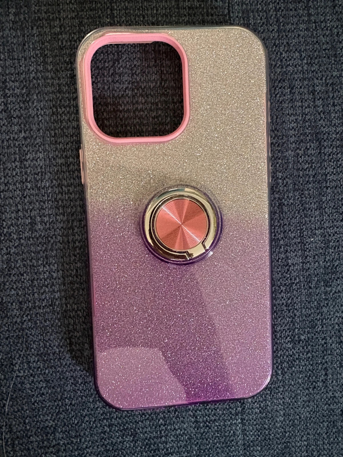 Coque iPhone 14 Pro Max / 15 Pro Max – paillettes dégradées rose/violet – bague support – case mobile – taille S 2