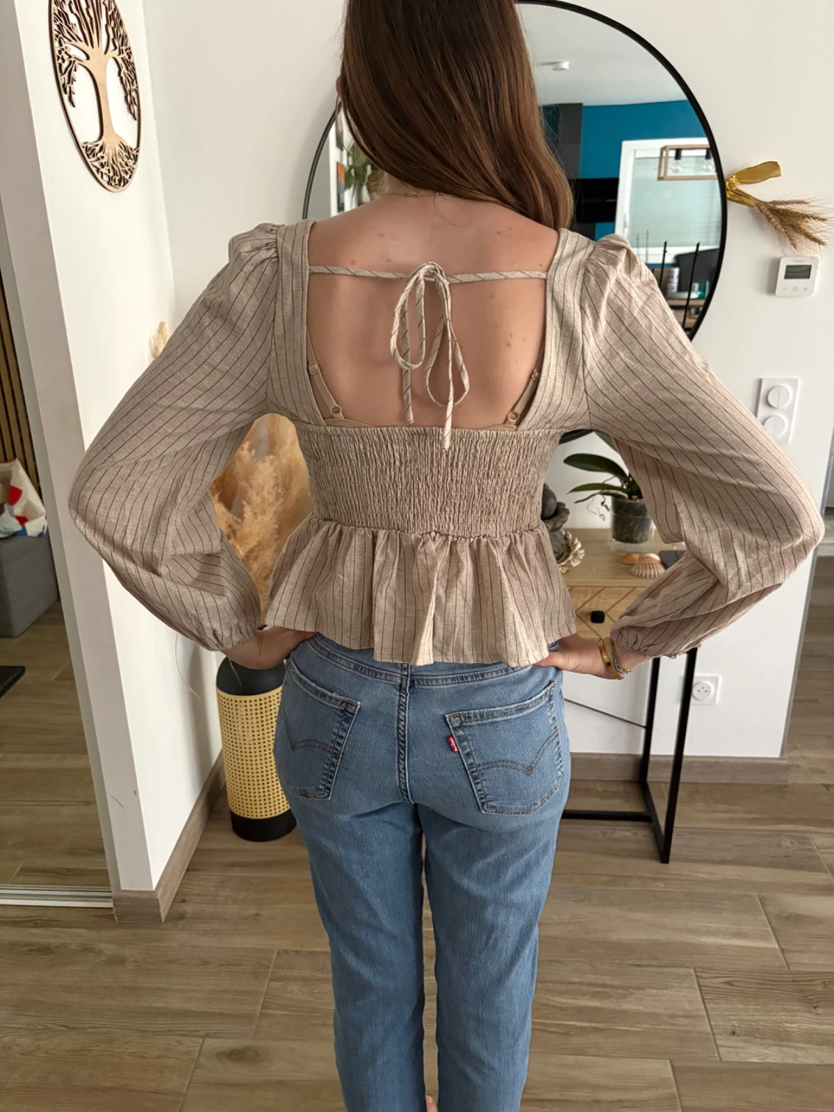 Blouse rayée SHEIN – Col carré, manches bouffantes – Shein – taille M / 38 / 10 3