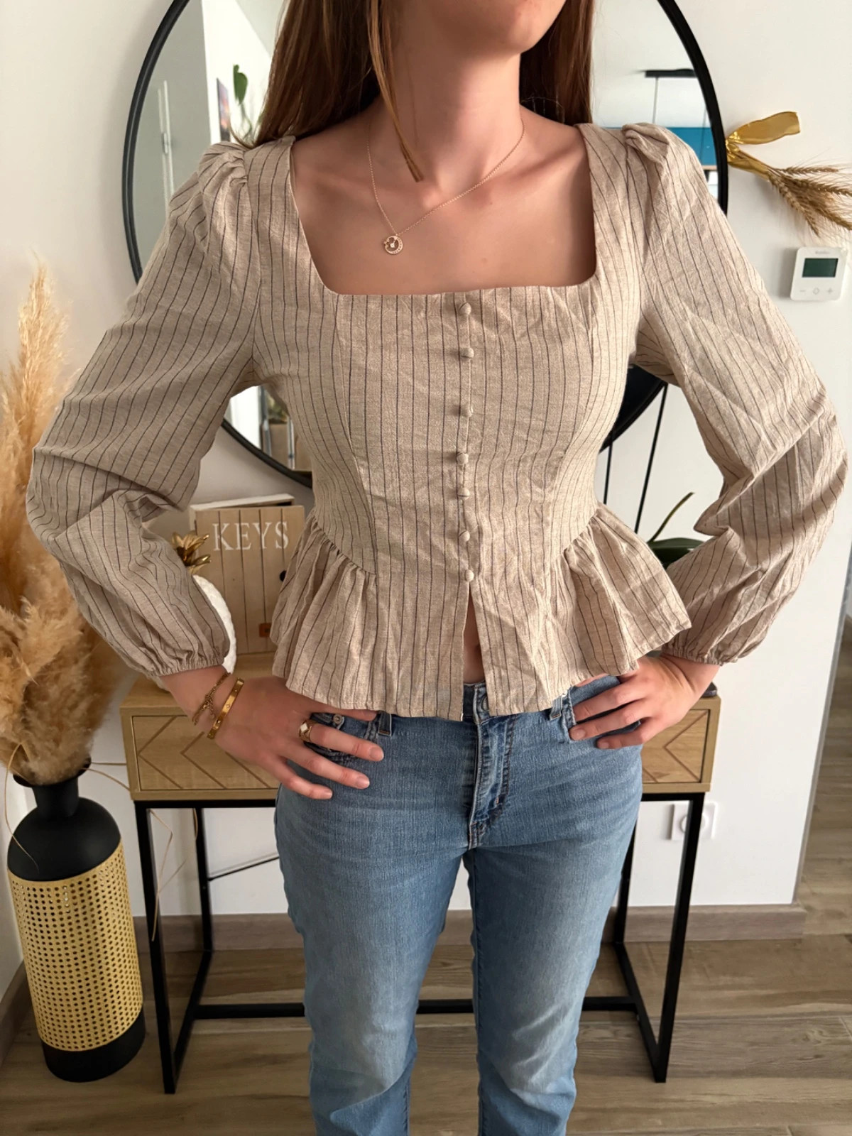 Blouse rayée SHEIN – Col carré, manches bouffantes – Shein – taille M / 38 / 10 2