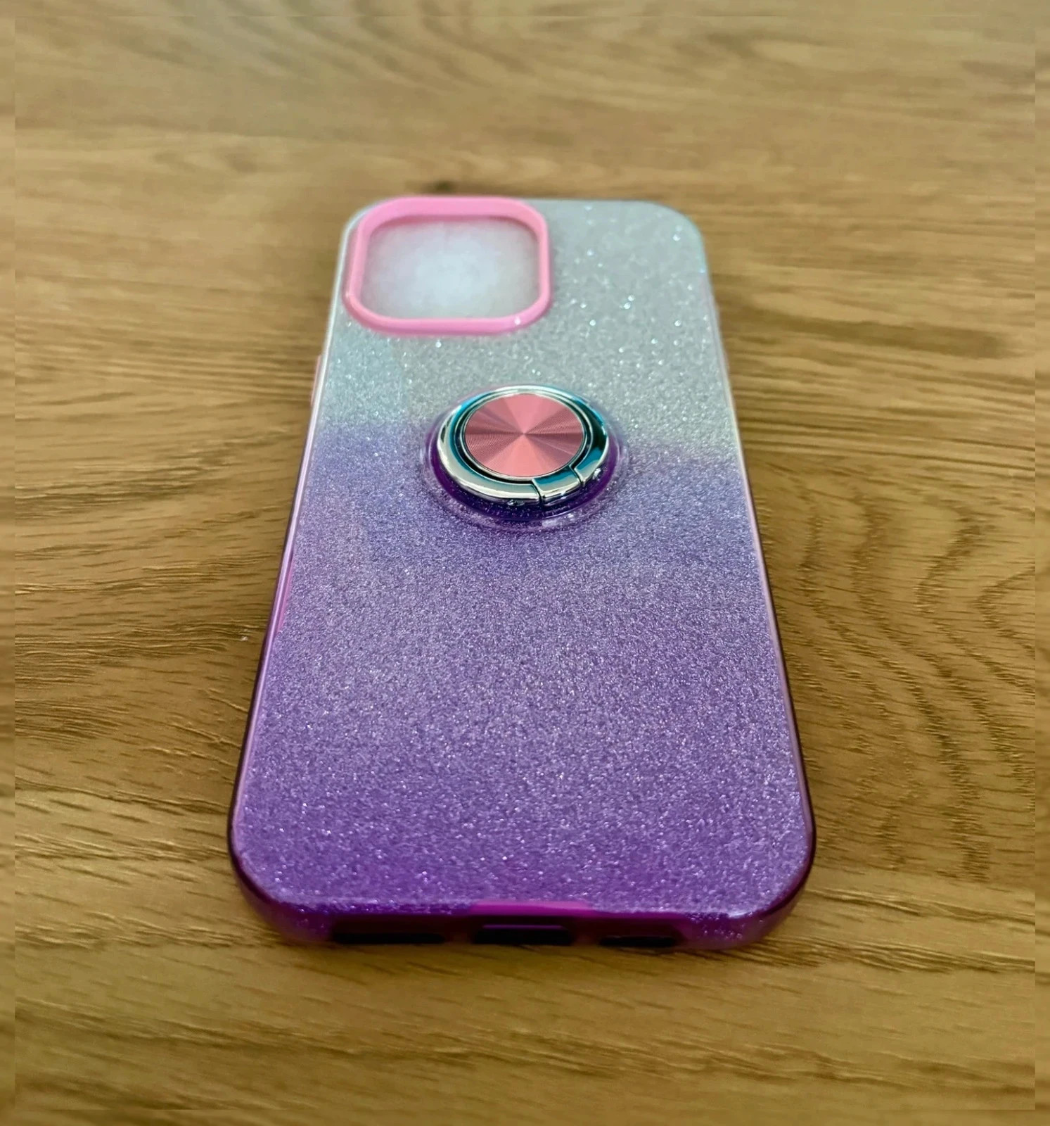 Coque iPhone 13 Pro Max / 14 Pro Max - Paillettes Violet & Argent avec Anneau – Accessoire 2