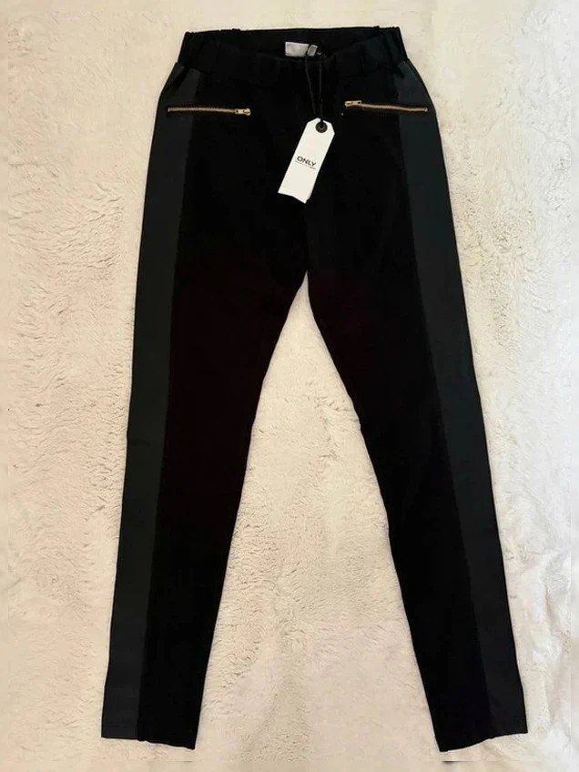 Legging Only noir avec bandes effet simili cuir – Neuf avec étiquette – Taille L – ONLY – taille L / 40 / 12 3