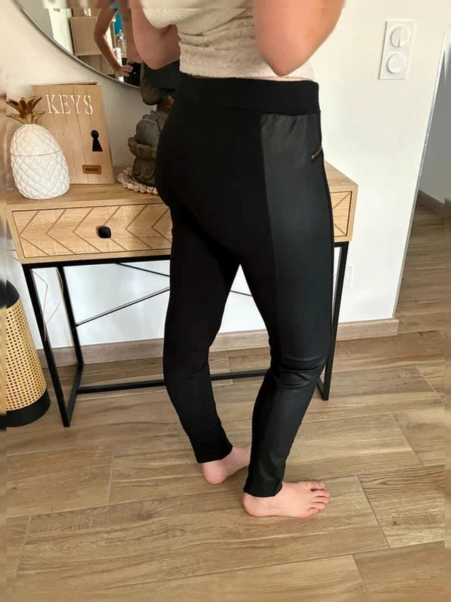 Legging Only noir avec bandes effet simili cuir – Neuf avec étiquette – Taille L – ONLY – taille L / 40 / 12 2