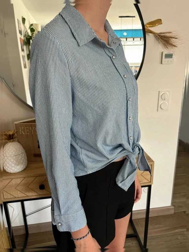 Chemise rayée à nœud Only – Bleu & Blanc – ONLY – taille M / 38 / 10 2