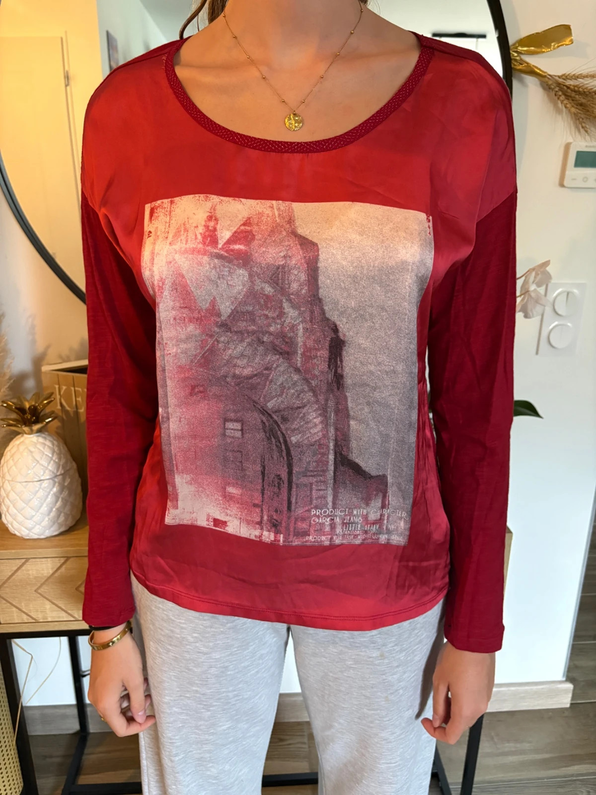 Top manches longues Garcia Jeans - Bordeaux, Taille S