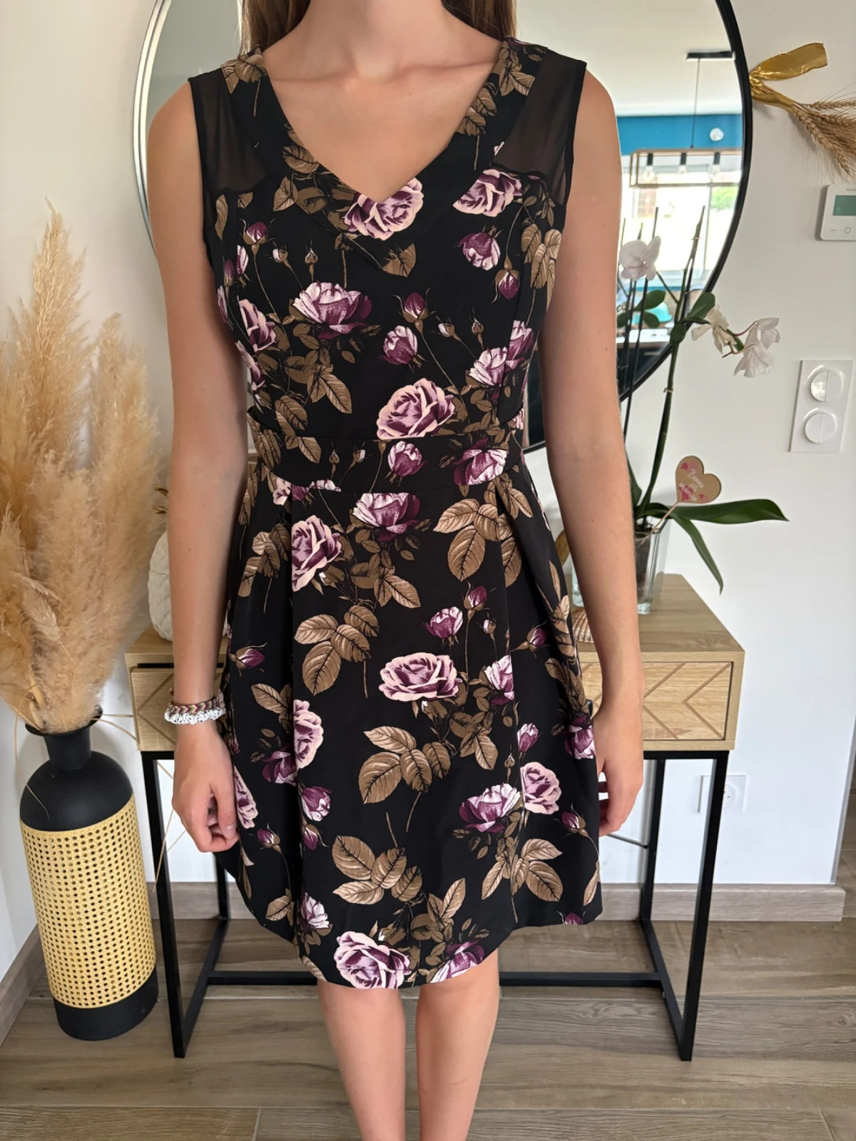 Robe Artigli Collection – Imprimé Fleuri Noir/Prune – Taille 44 – Artigli – taille XXL / 44 / 16 3