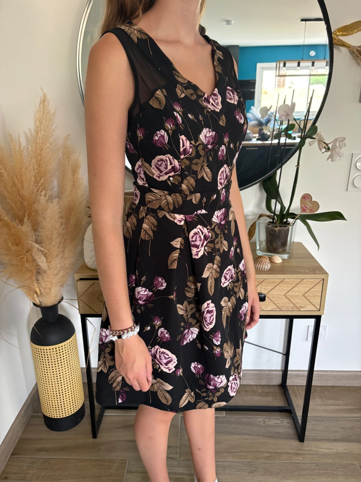Robe Artigli Collection – Imprimé Fleuri Noir/Prune – Taille 44 – Artigli – taille XXL / 44 / 16