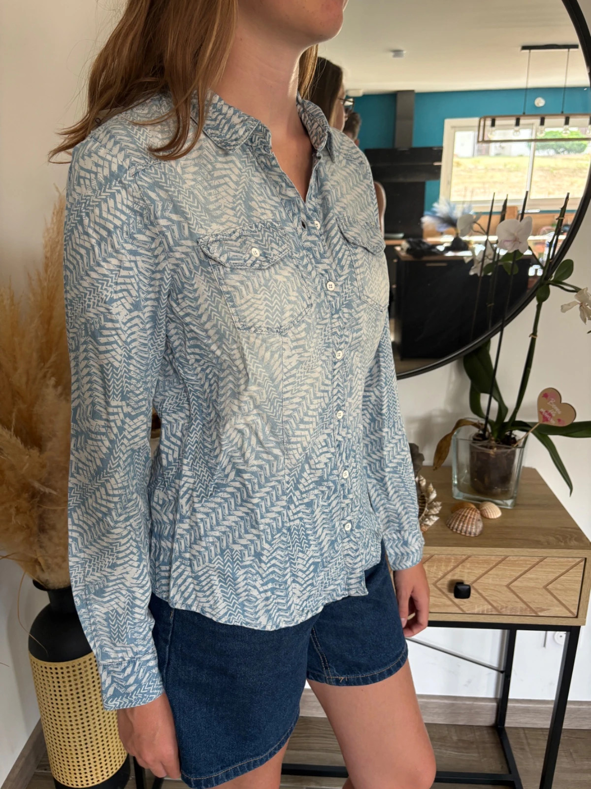 Chemise en jean ONLY à imprimé chevrons, style western , taille 38 – ONLY – taille M / 38 / 10 2