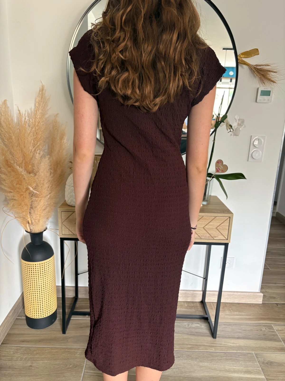 Robe midi marron texturée - marque Shein - effet noué - Taille S – Shein – taille S / 36 / 8 2