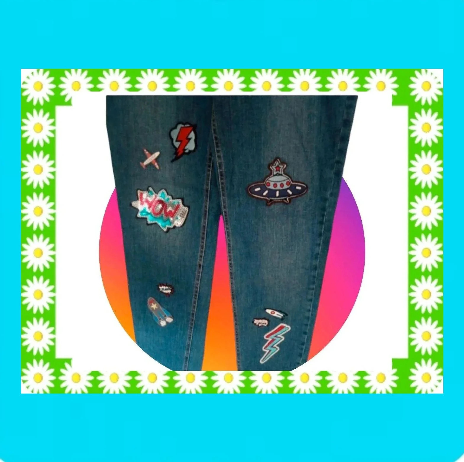 💫 Pantalón Denim Vintage con parches – Calzedonia – taille M / 38 / 10 2