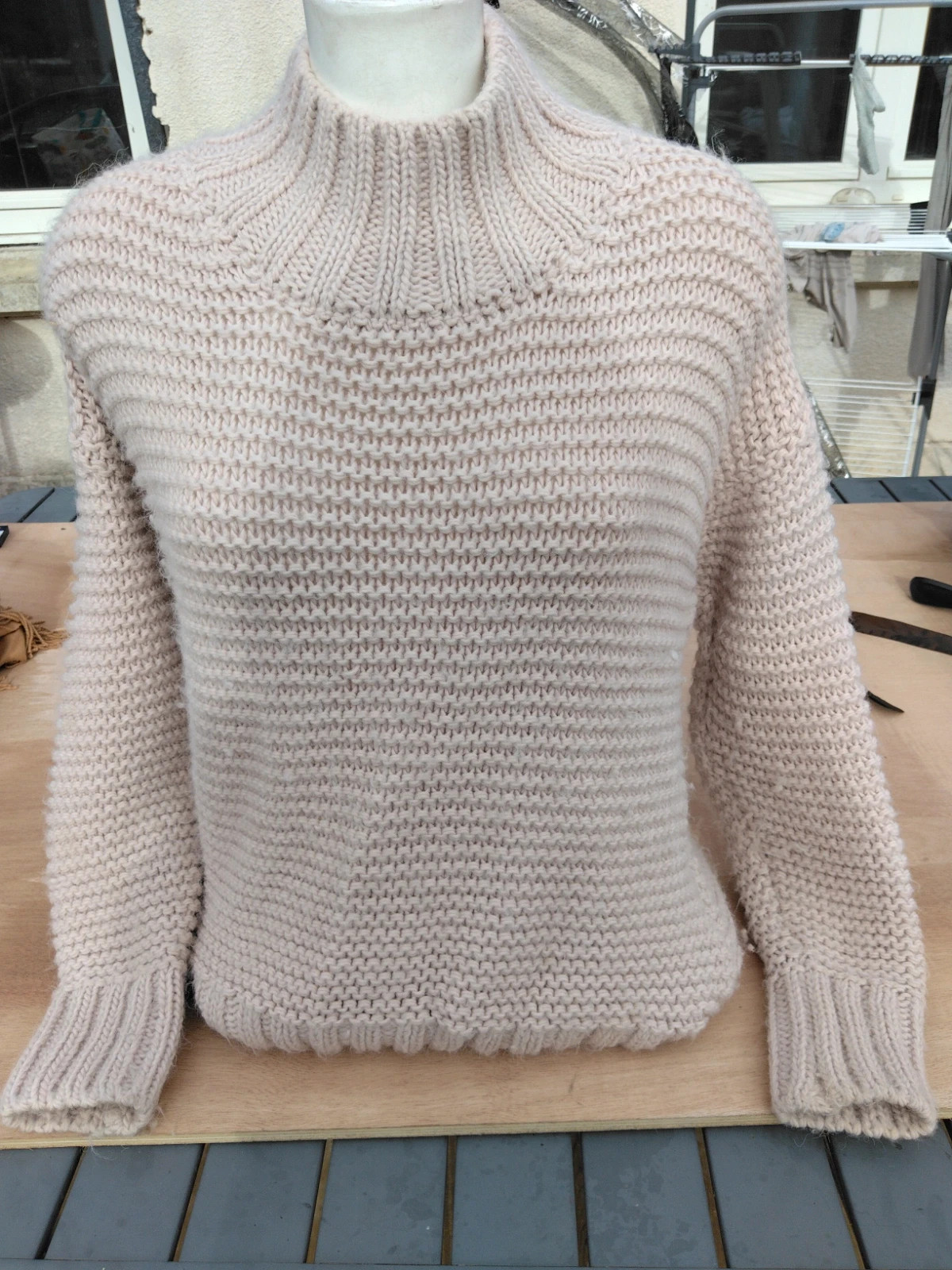 Gros pull d'hiver col cheminée beige – An'ge – taille Taille unique