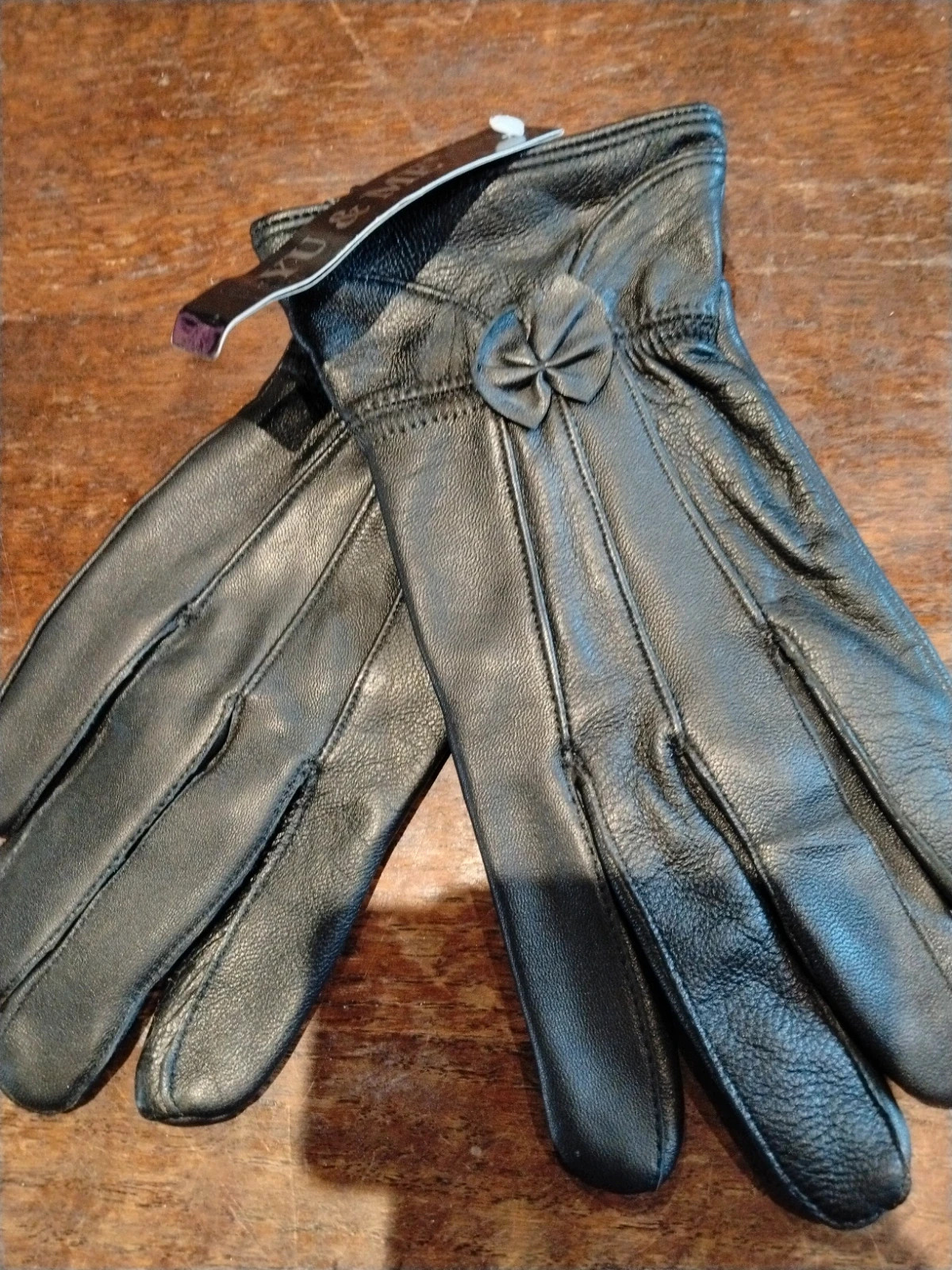 Gants en cuir noir à nœuds YU & ME – Neufs avec étiquette