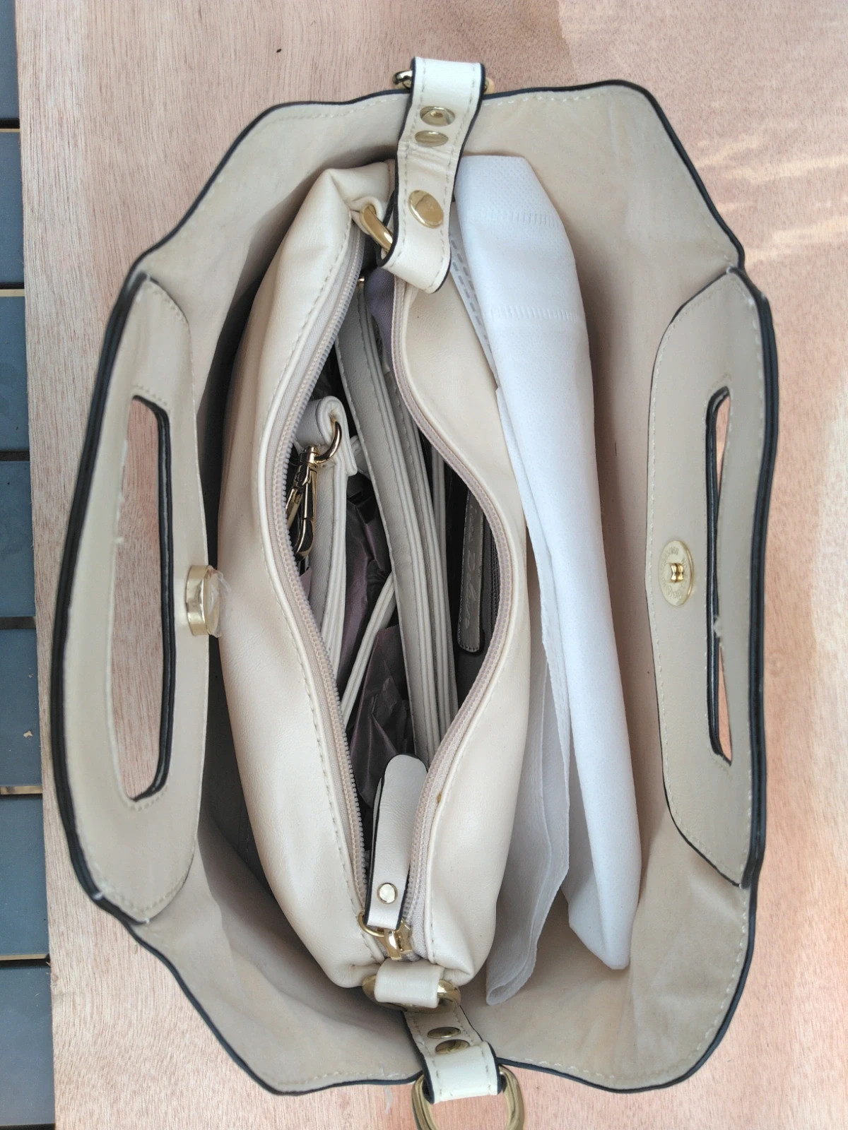 Sac cabas 2-en-1 Ines Delaure – Blanc / Crème – Inès DELAURE 4