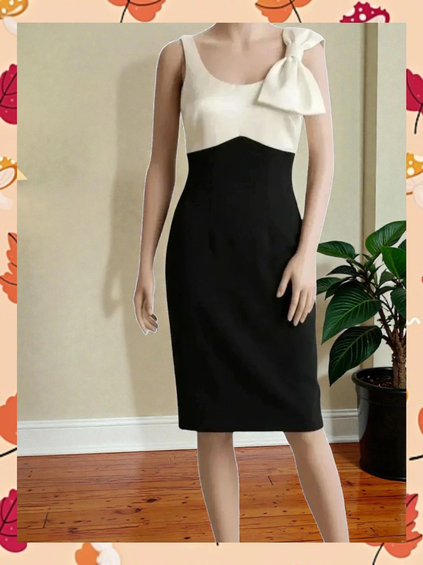 Elegante Vestido Bicolor Georges Rech Paris 🖤🤍 Lazo Asimétrico T.44