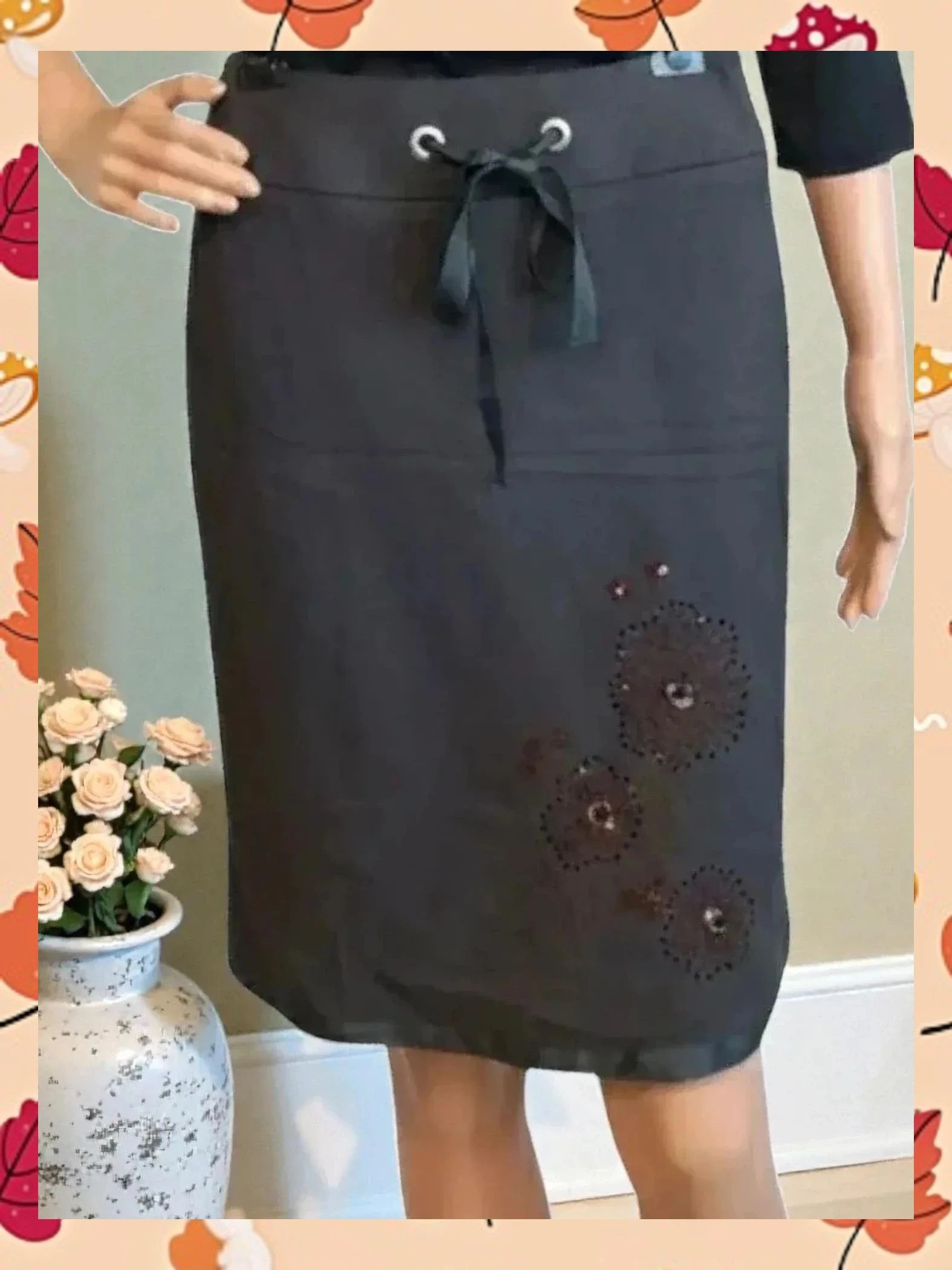 Falda Midi de Lana con Bordado Floral y Detalle de Lazo 🎀