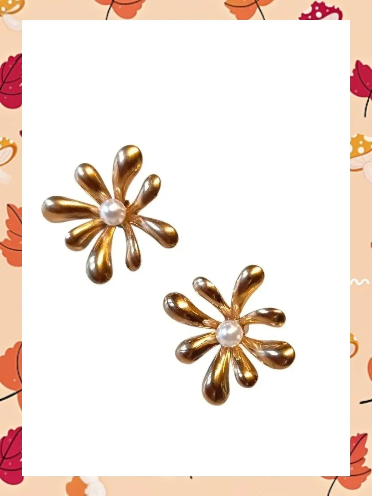 Pendientes Flor Acero Dorado y Perla. Nuevos en Caja 3