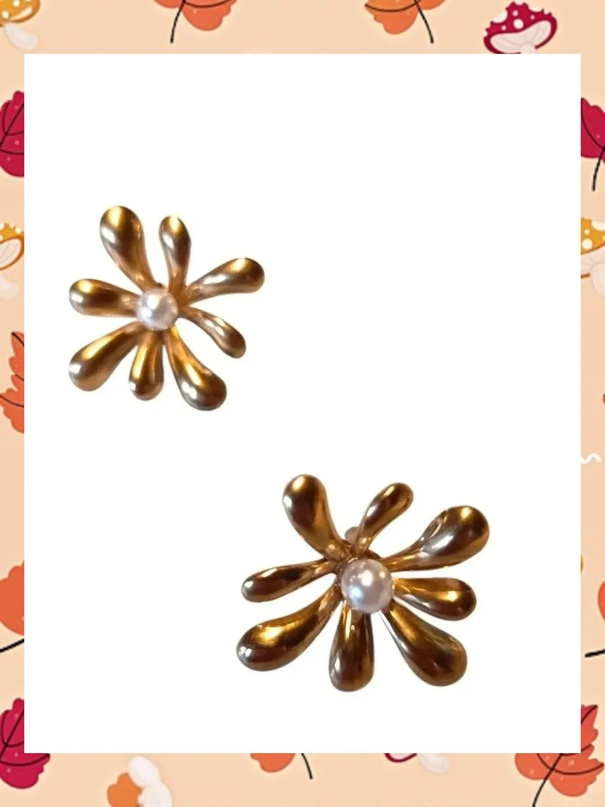Pendientes Flor Acero Dorado y Perla. Nuevos en Caja 4