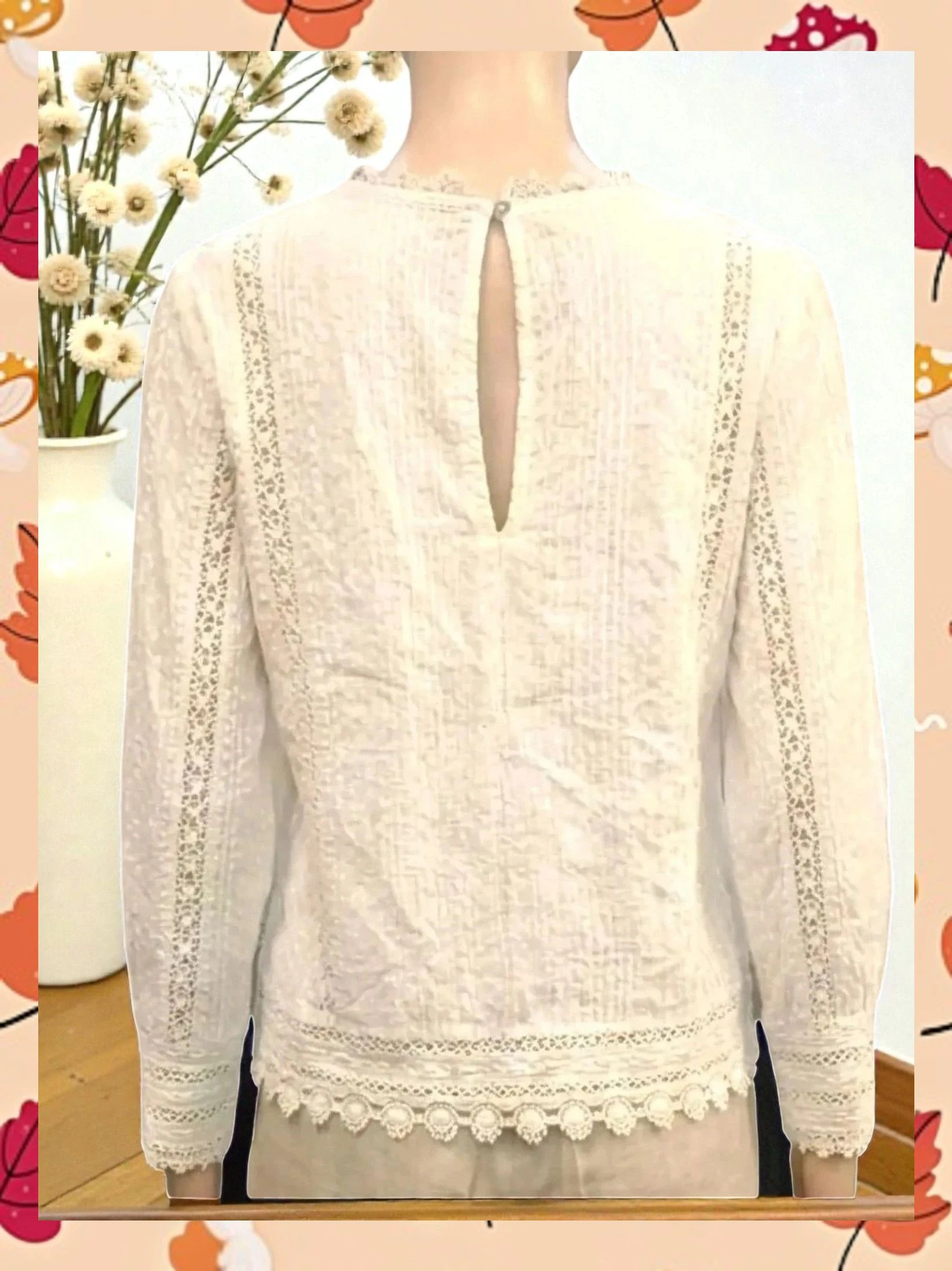 Blusa Romántica Blanca Zara - Talla M - Encaje y Plumeti – Zara – taille M / 38 / 10 3