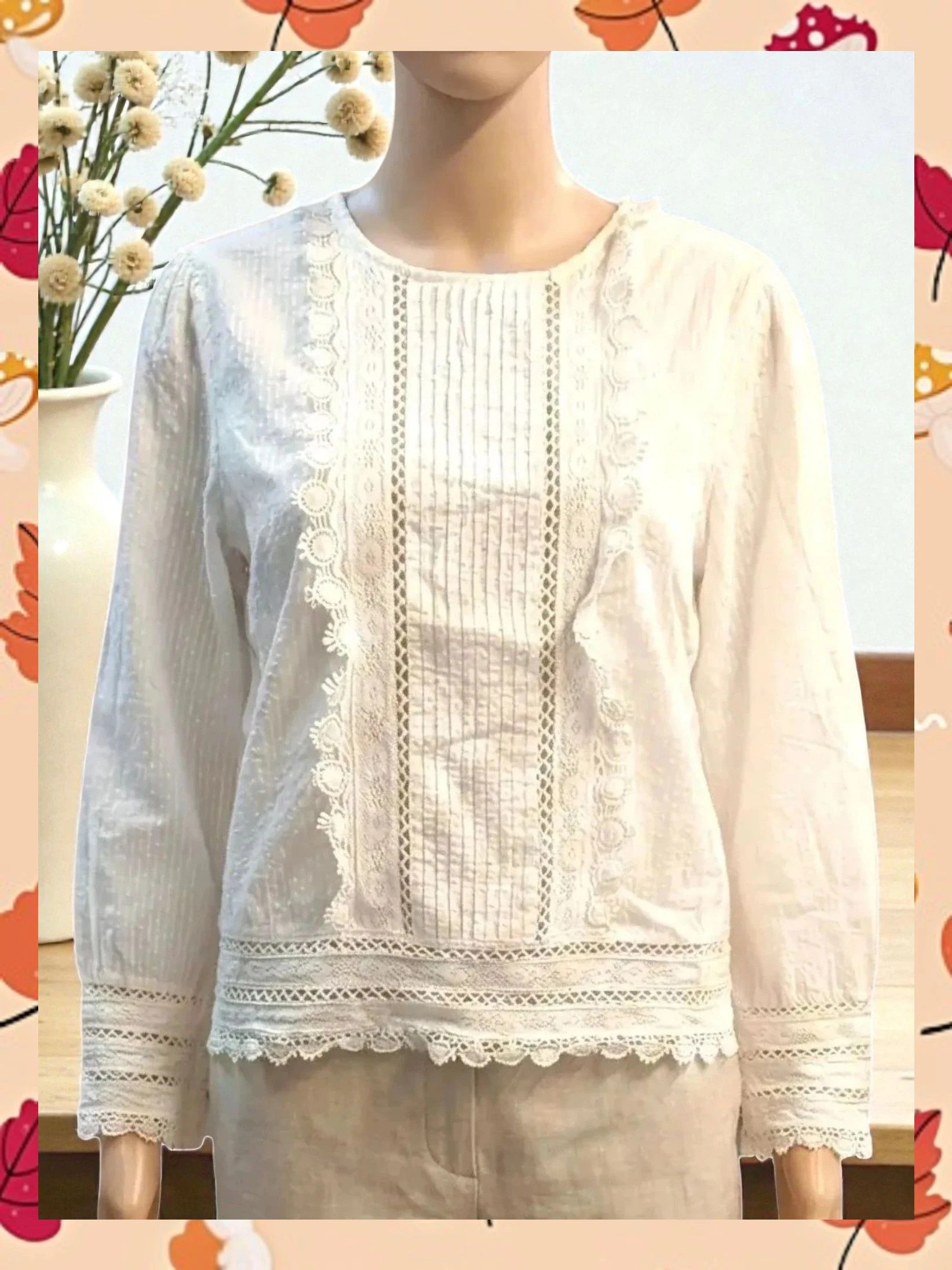 Blusa Romántica Blanca Zara - Talla M - Encaje y Plumeti – Zara – taille M / 38 / 10
