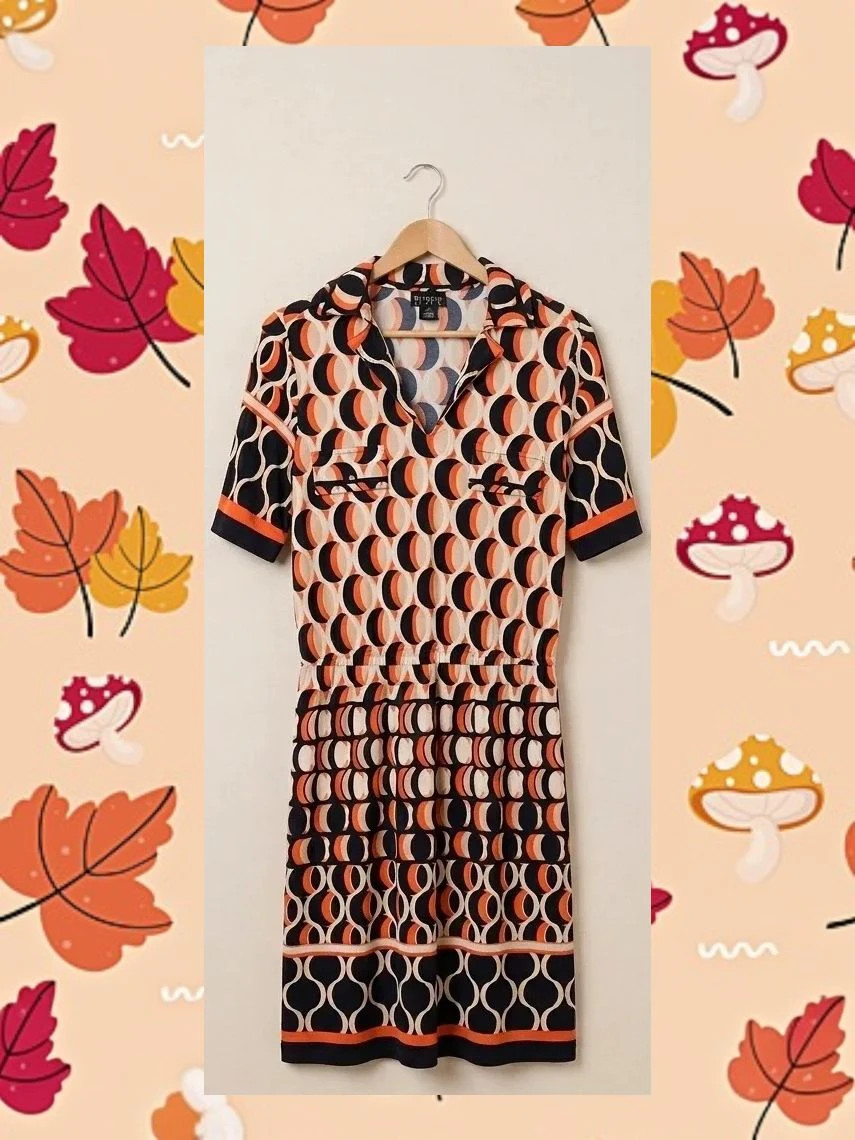 Vestido Retro Geométrico En Focus Studio 🧡 Talla M / 40
