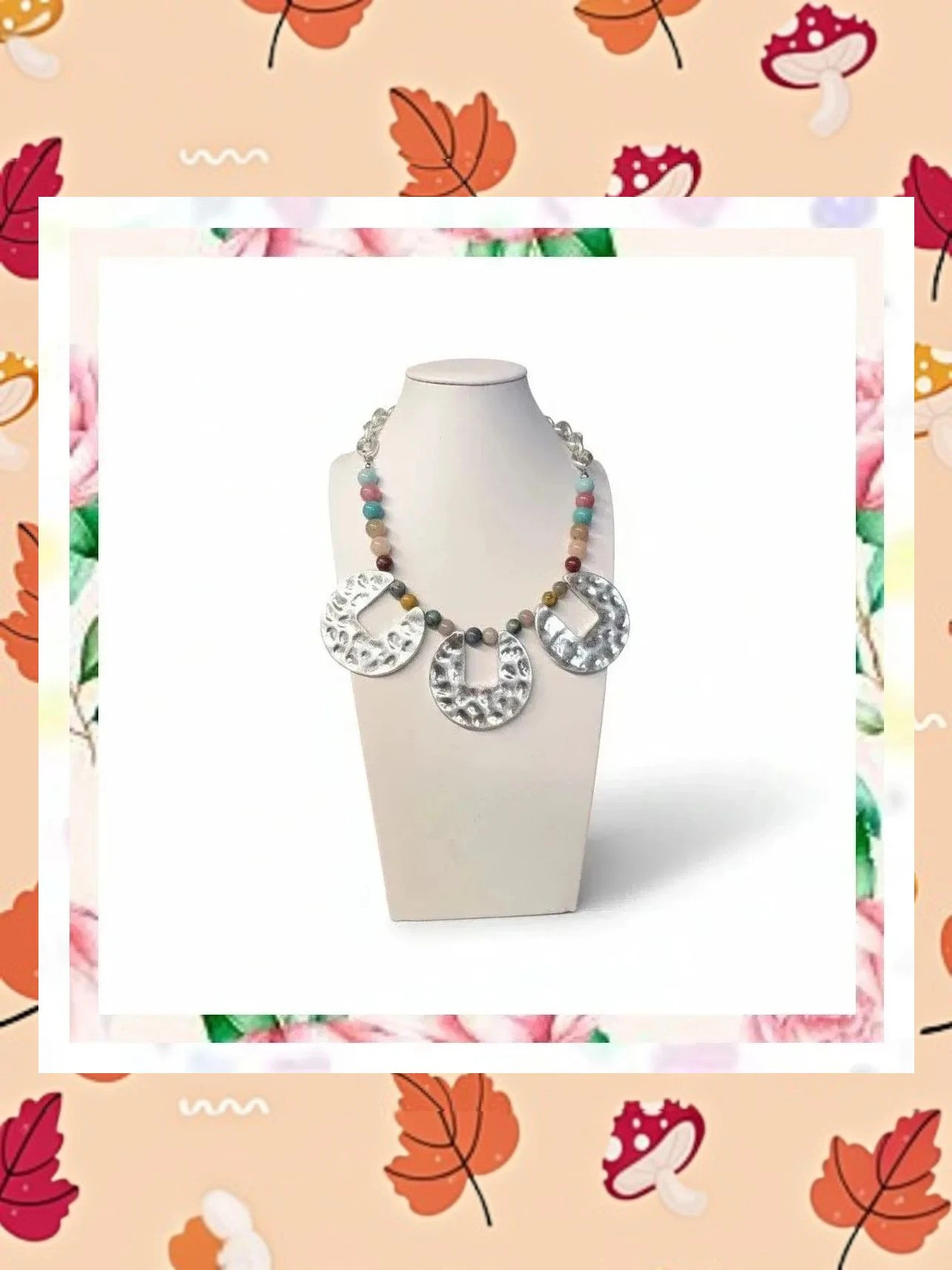 Collar Boutique Nuevo - Medallones Martillados y Cuentas de Colores 2