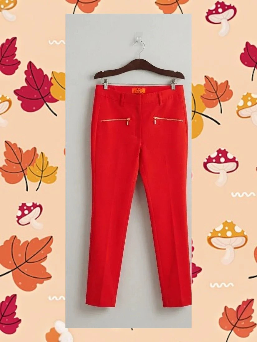 Pantalón rojo Alba Conde talla 36 estilo sastre con cremalleras