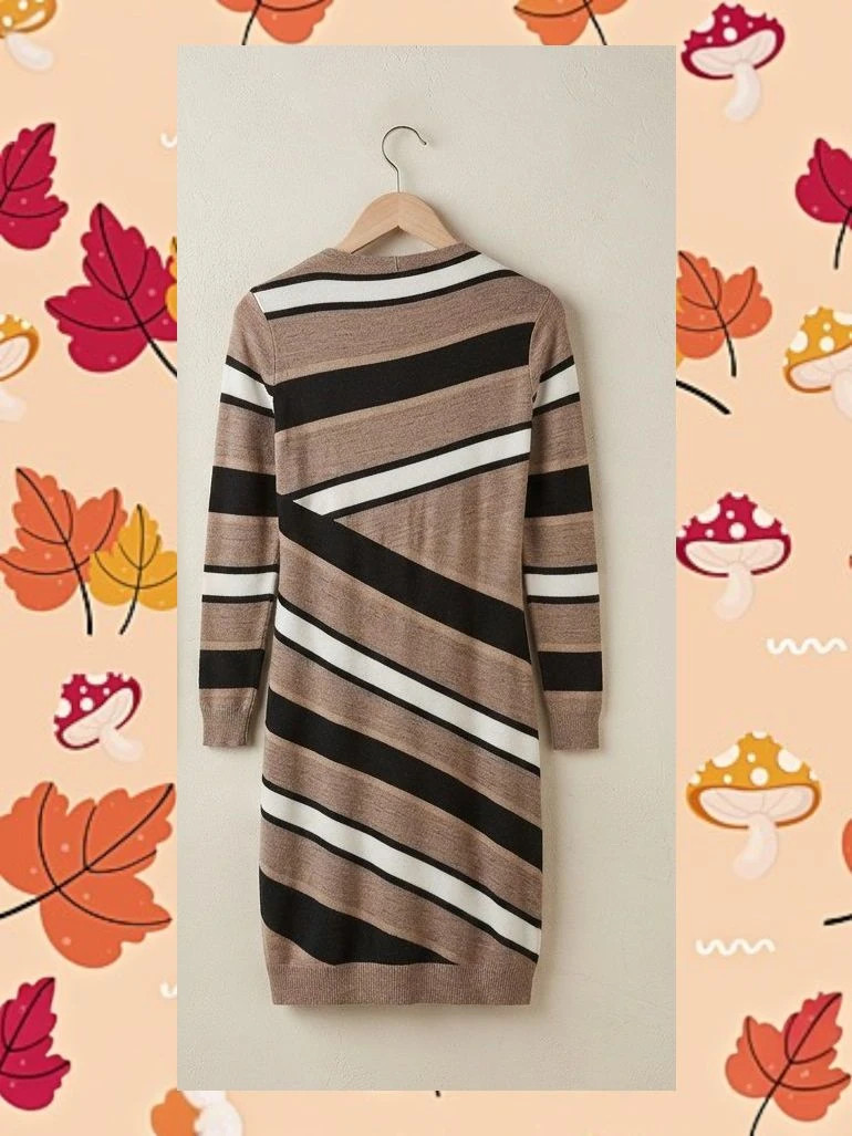 Vestido Punto Rayas Beige/Negro/Blanco 🍂 Talla M - WE – WE – taille M / 38 / 10 2
