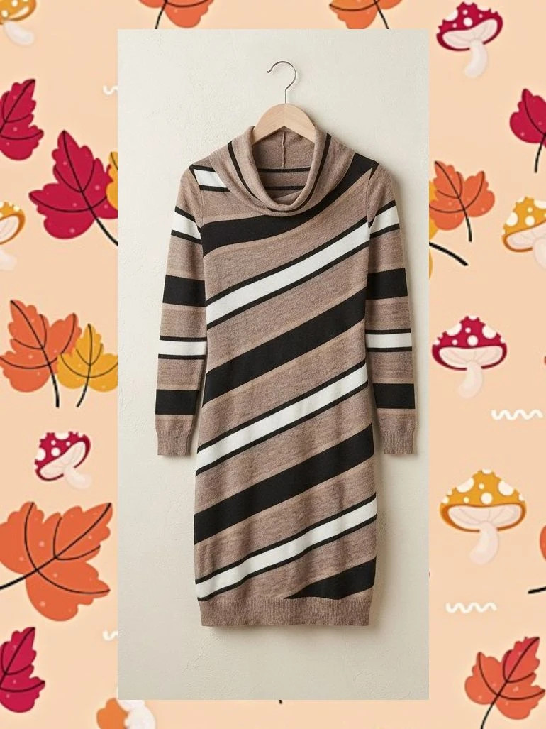 Vestido Punto Rayas Beige/Negro/Blanco 🍂 Talla M - WE