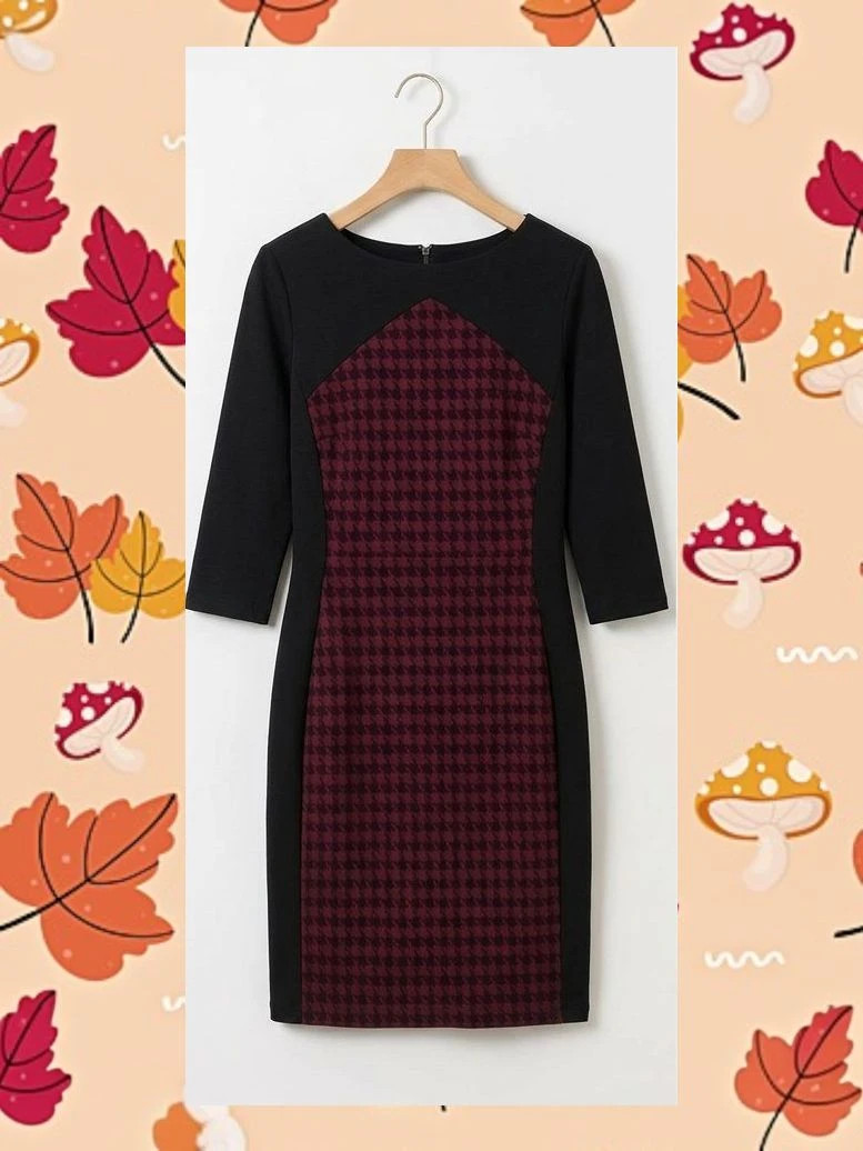 Vestido de tubo elegante Danny & Nicole talla 46/48 | Estampado pata de gallo granate y negro – Danny & Nicole – taille XL / 42 / 14 2