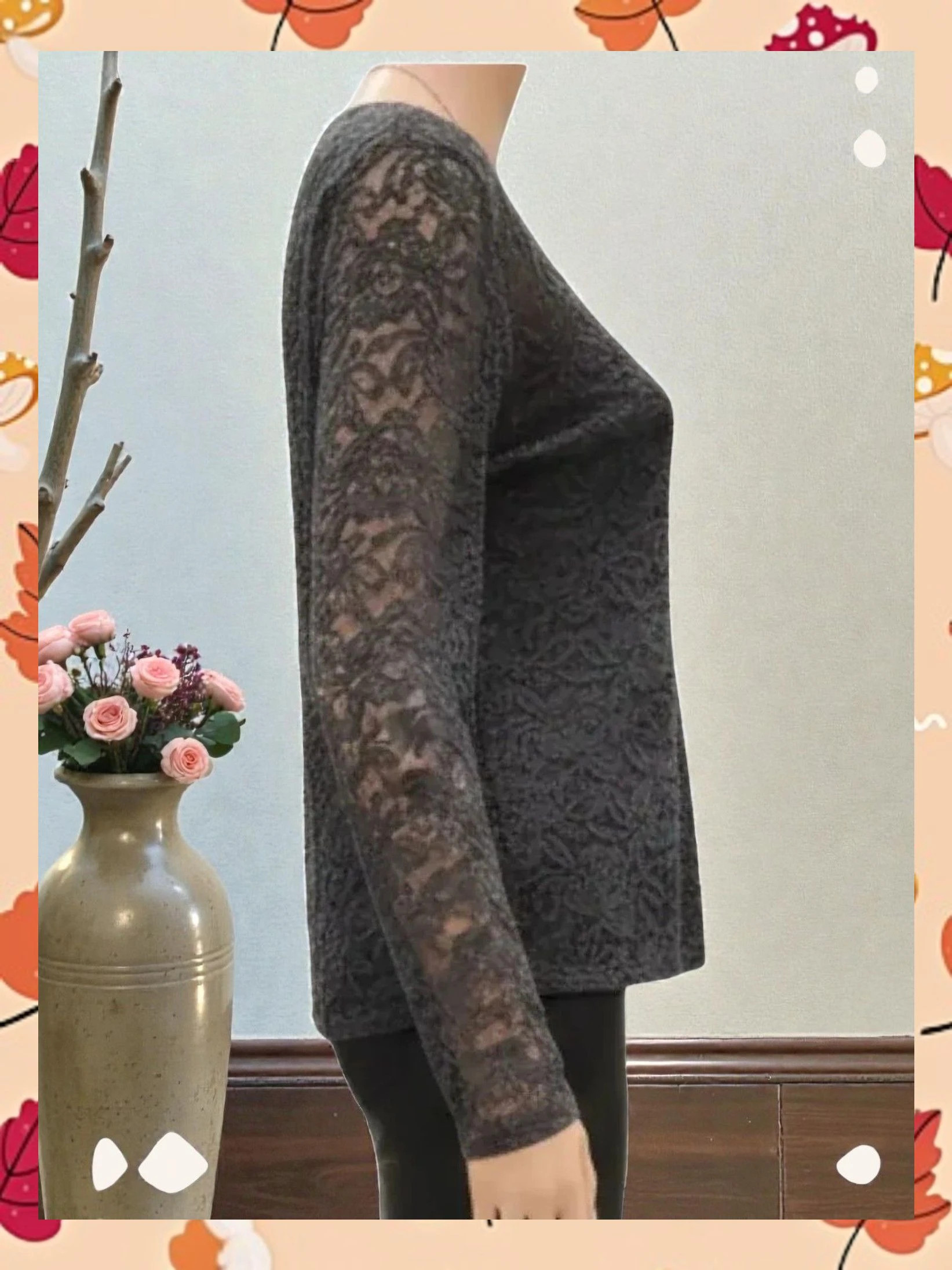 Blusa de Encaje Floral Gris Antracita - VILA - Talla S – Vila – taille S / 36 / 8 2