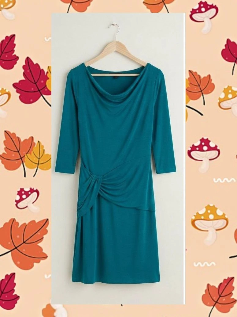 Vestido midi drapeado Surkana – Verde Azulado / Turquesa (Talla M)