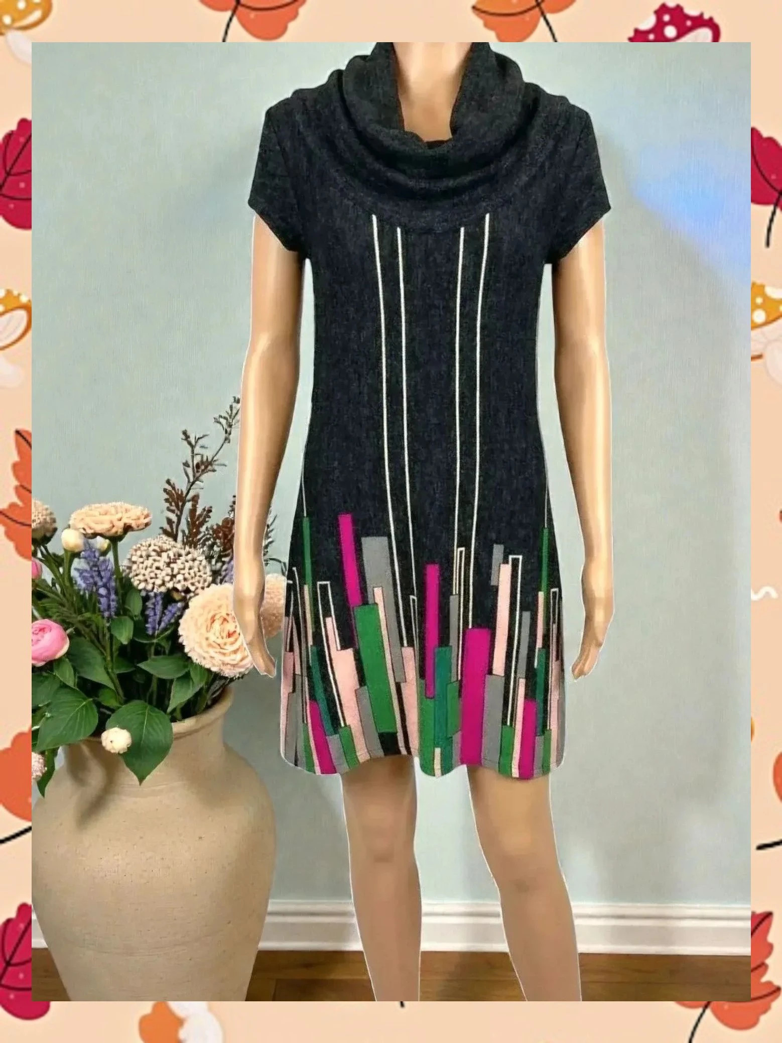Vestido Lavand Gris Cuello Desbocado - Talla S - Geométrico