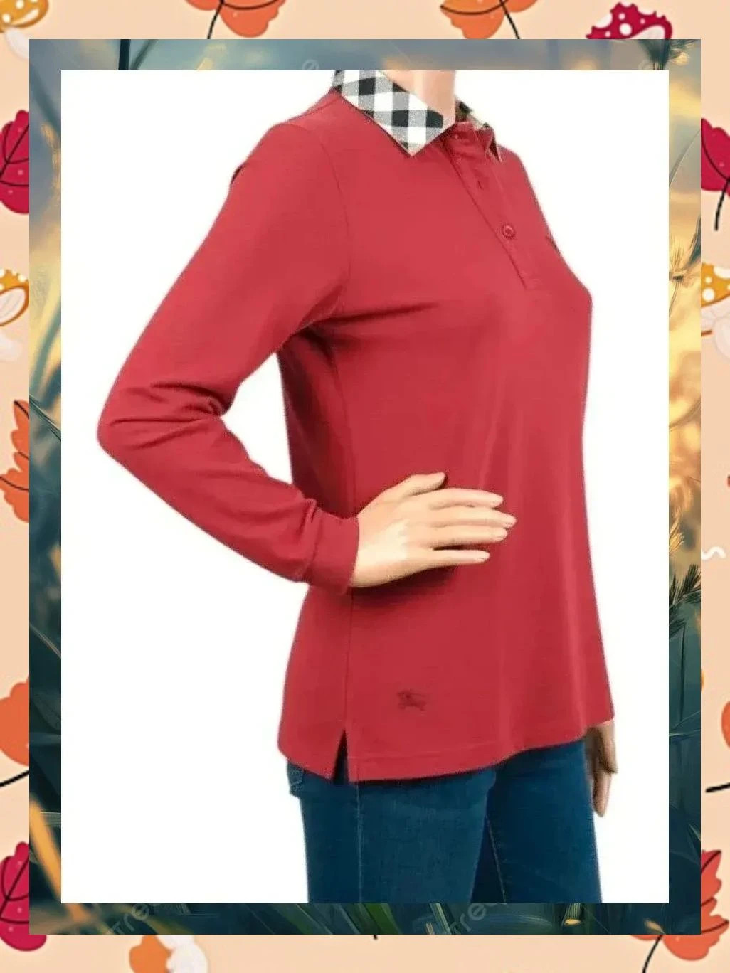 Polo Manga Larga Burberry 🐎 Rojo Vino Talla 48 (Logo Bordado) – Burberry – taille 4XL / 48 / 20 3