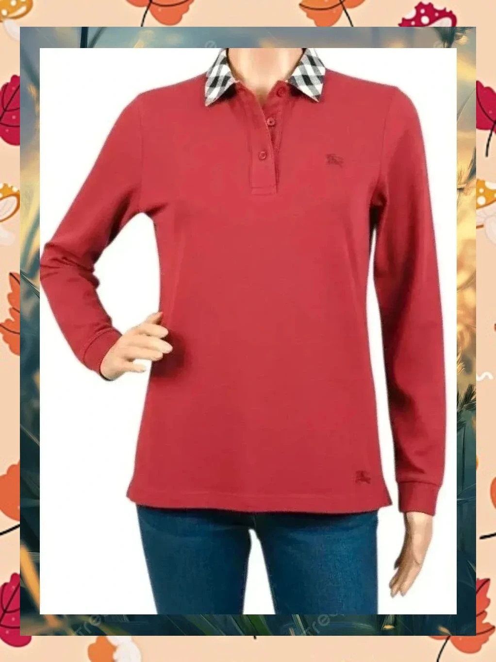 Polo Manga Larga Burberry 🐎 Rojo Vino Talla 48 (Logo Bordado)